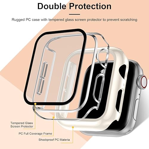 Miniatura 4 de Charlam Funda compatible con Apple Watch de 1.614 pulgadas (1.614 in) Series 8 7 con protector de pantalla de vidrio templado, paquete de 2 fundas