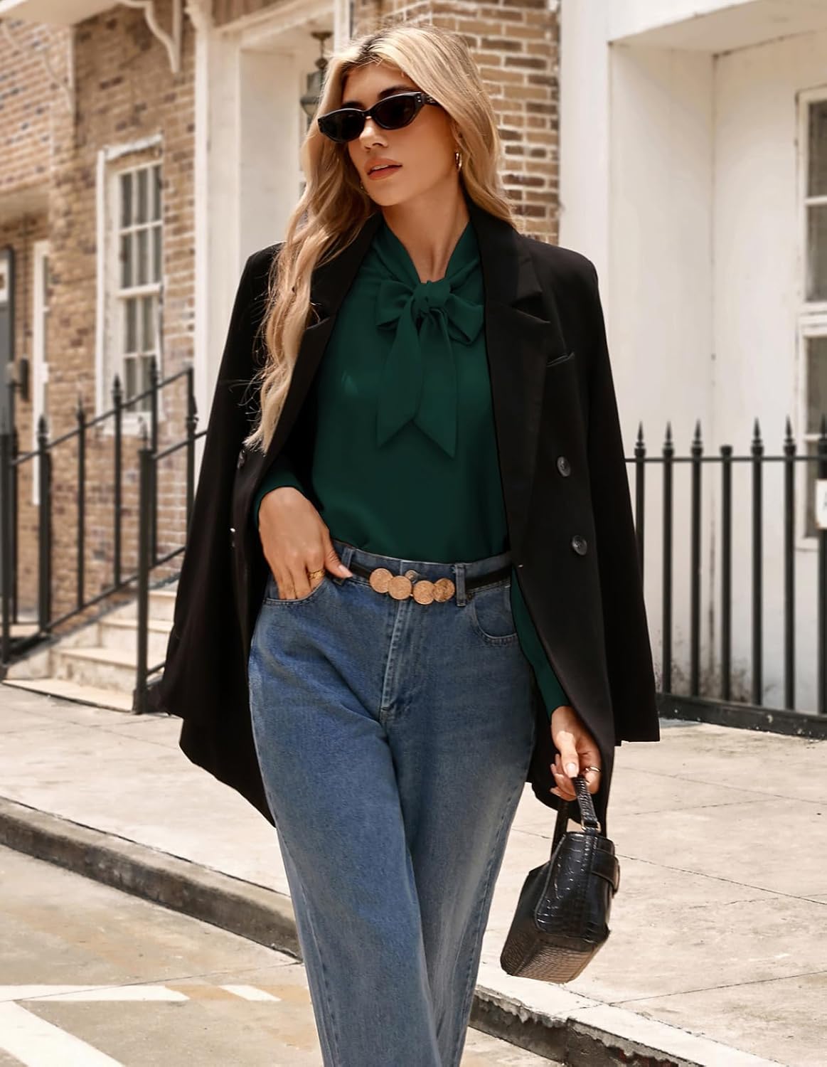 Kate Kasin Women's Bow Tie Neck Blouse 2026 Long Sleeve Work Shirt for Office Business Professional Dressy Casual Tops - Image 3