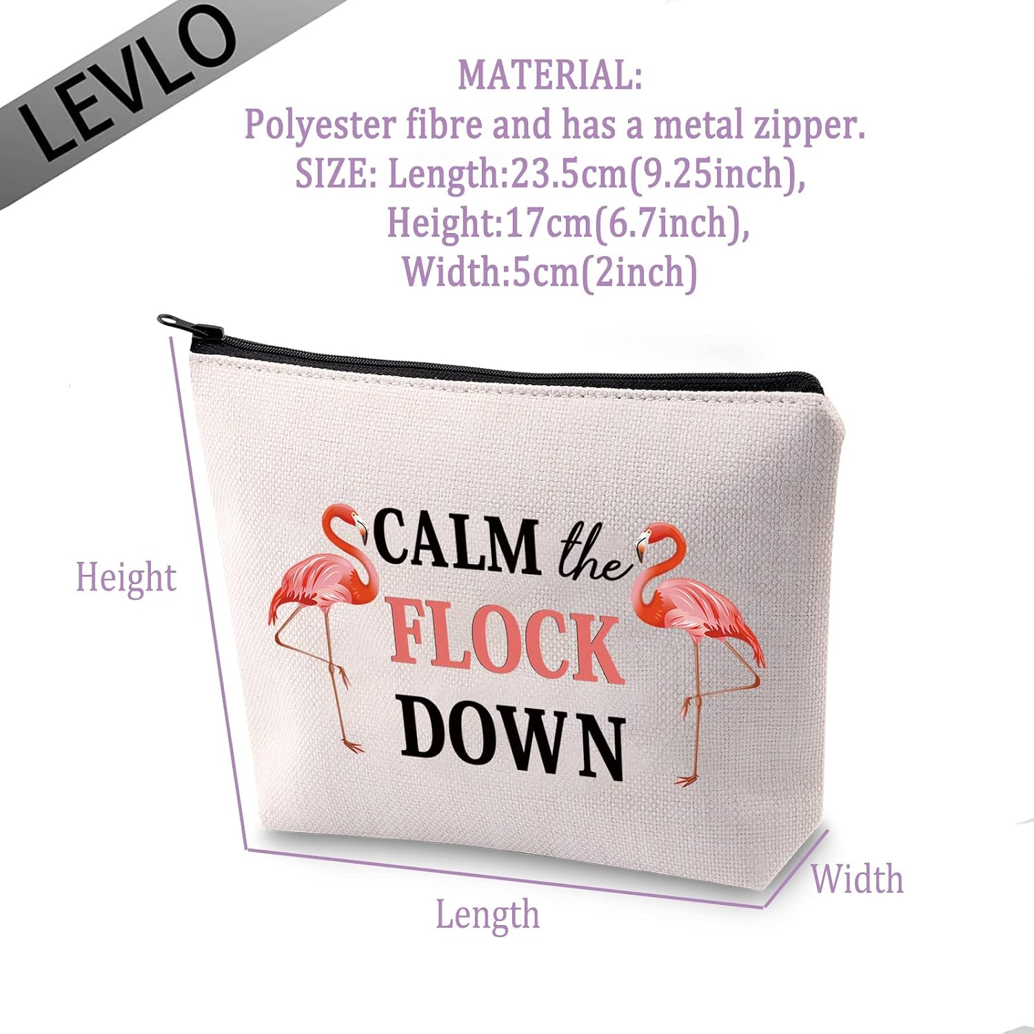 LEVLO Funny Flamingo Gift Calm The Flock Down Flamingo Cosmetic Bag Fun Flamingo Party Gift Flamingo Lover Gift, CALM THE FLOCK DOWN - Image 3