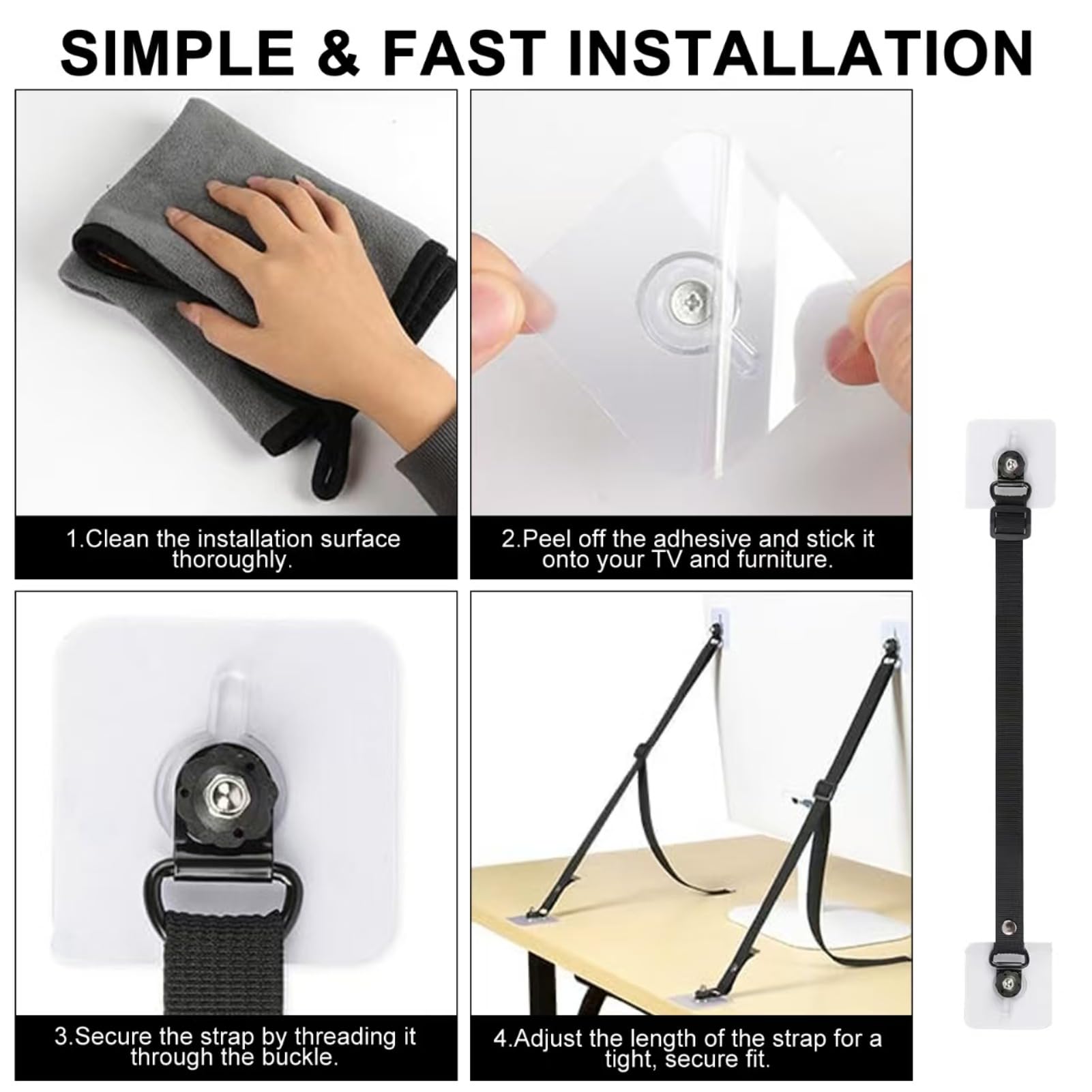 Adjustable No-Drill Anti-Tip Safety Straps, TV & Furniture Anti-Tip Anchors, Baby Proofing Child Safety, for TVs Cabinets - Image 3