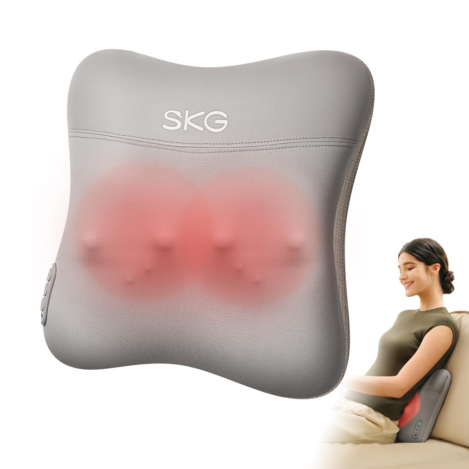 SKG® Das Original kabelloses Nacken- und Rückenmassagegerät mit beidseitiger Wärmefunktion, tragbares Massagekissen mit Vibrationsmassage für Zuhause & Büro, Geschenk für Mama Damen und Herren, VS500