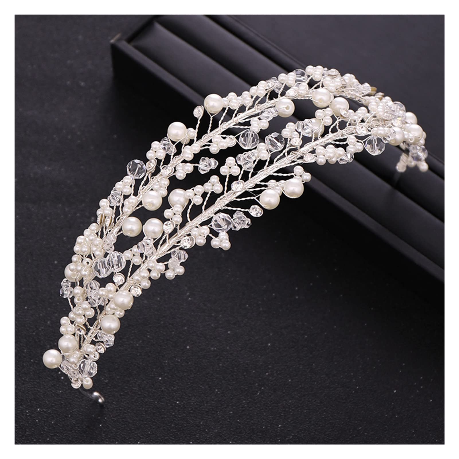 Diadema de la boda con perlas hechas a mano y cristal brillante para novias elegantes