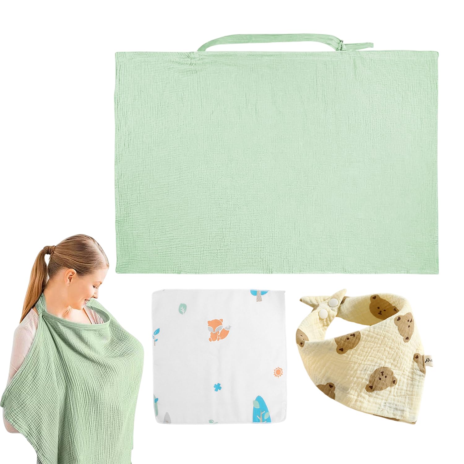 OODJVN 1 Piece Of Baby Nursing Blanket, 1 Piece Of Gauze Saliva Towel, 1 Piece Of Triangle Bib, Anti-Empty Nursing Cover Towel, Anti-Spitting Baby Bib, Maternal And Child Products.