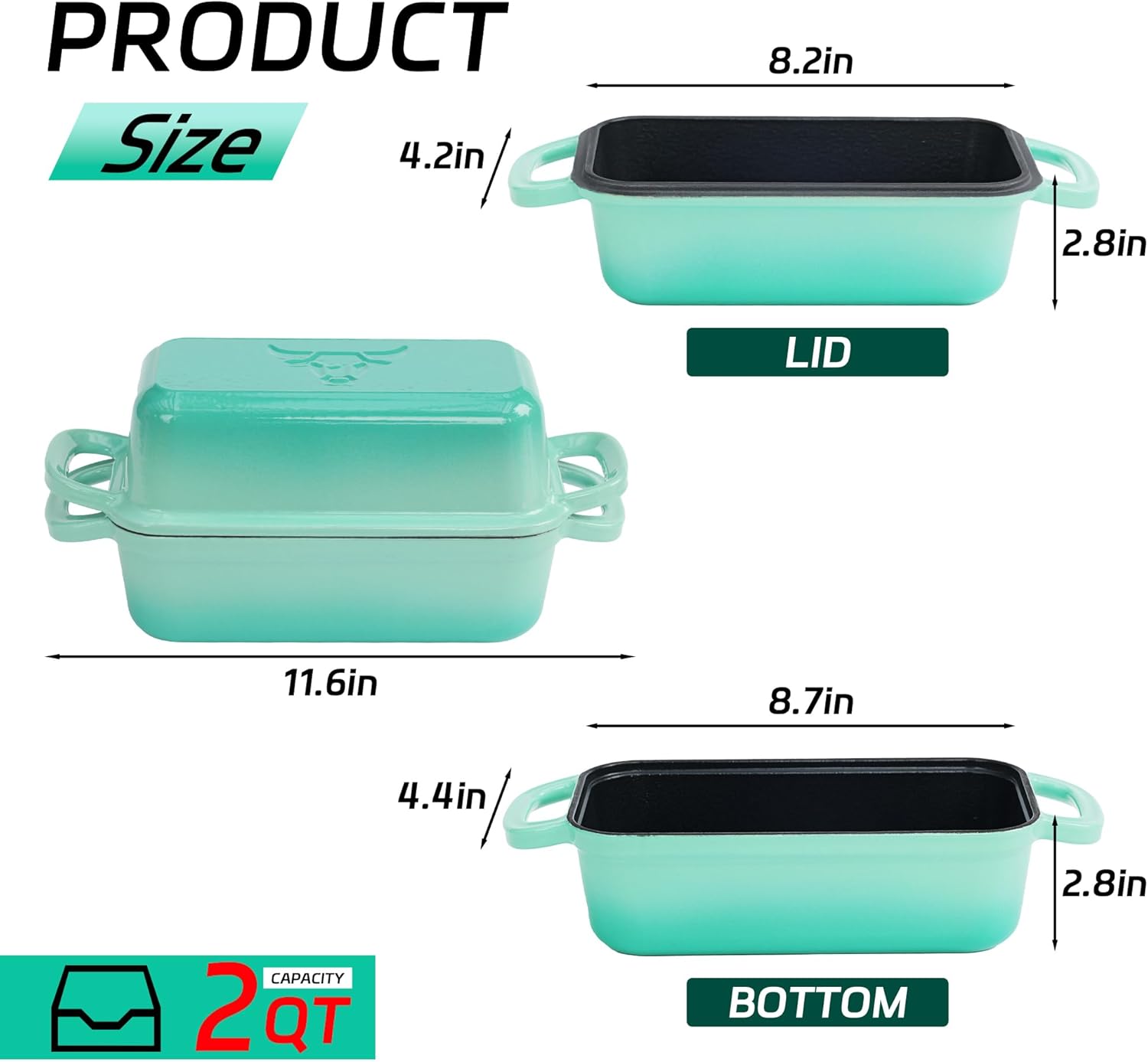 Fortune teller 2 in 1 Cast Iron Loaf Pan with 2 Silicone Bread Mats, Enamel Cast Iron Bread Pan with Lid – Sourdough Loaf Pan for Baking Bread, Heavy Duty Bread Pans for Homemade Bread