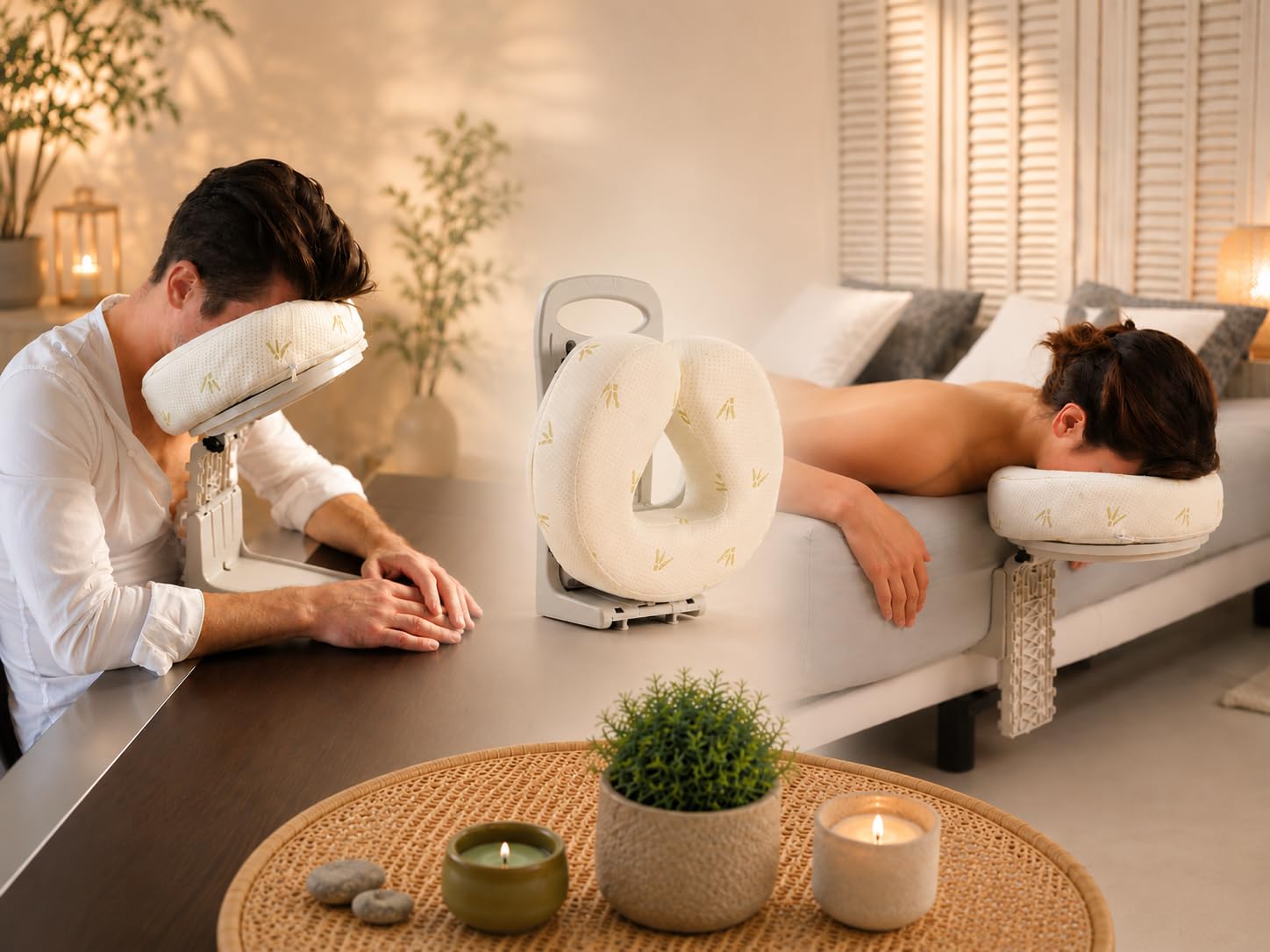 Reposacabezas de Masaje, Tumbado o Sentado, para Cama o Mesa, Regulable en Altura e Inclinación, Cojín Ergonómico con Memoria de 8 cm, Plegable, Asa de Transporte