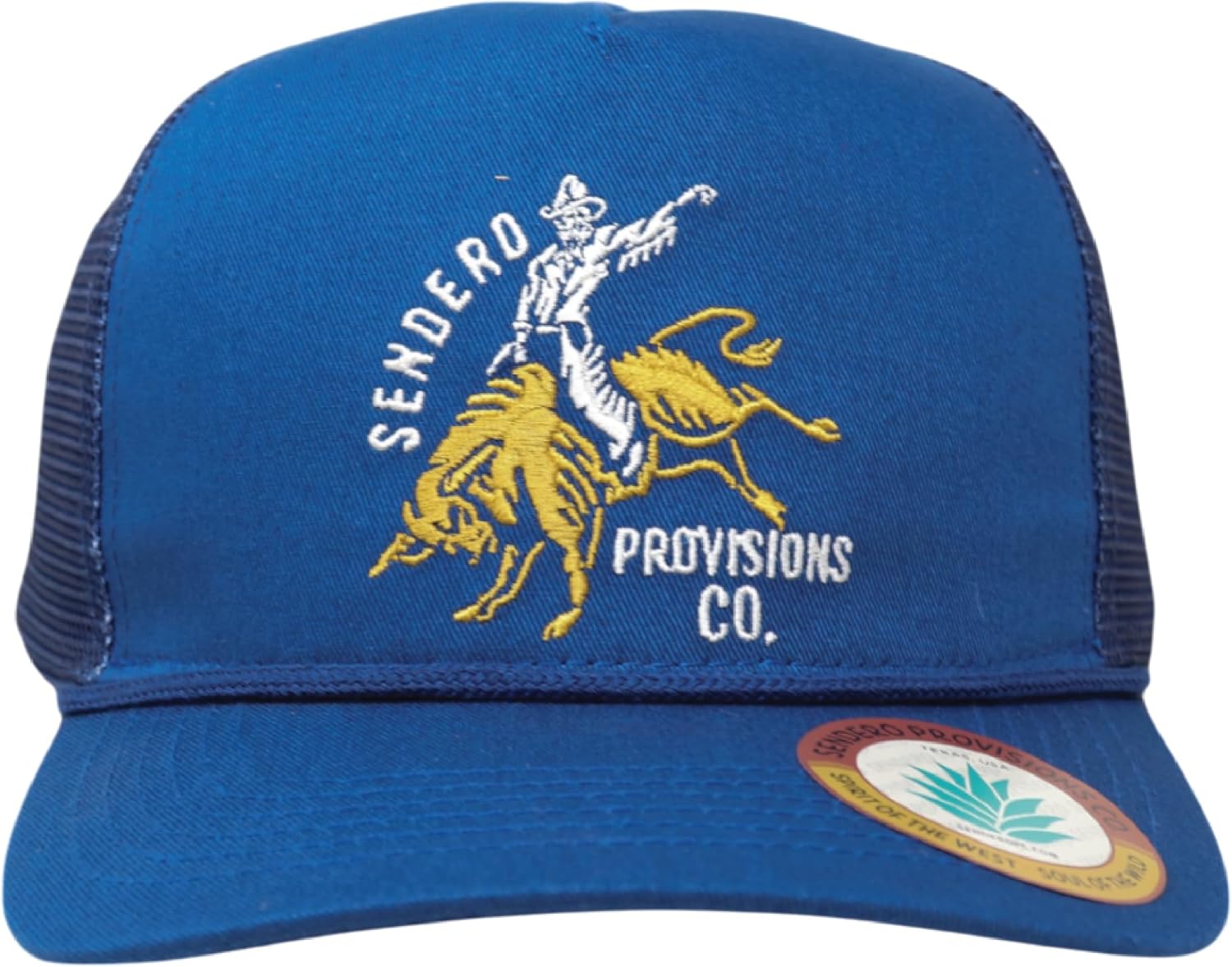 Sendero Provisions Co. Ride or Die Adjustable Snapback Rope Hat with Embroidered Bull Rider Design & Meshback (Blue) - One Size