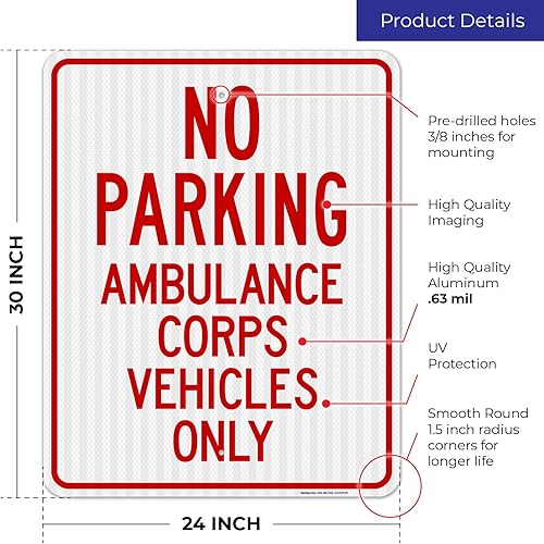 Miniatura 3 de No Parking Ambulance Corps Vehicles Only Sign, 24x30 Inches, 3M EGP Reflective .080 Aluminum, Fade Resistant, Made in USA by Sigo Signs