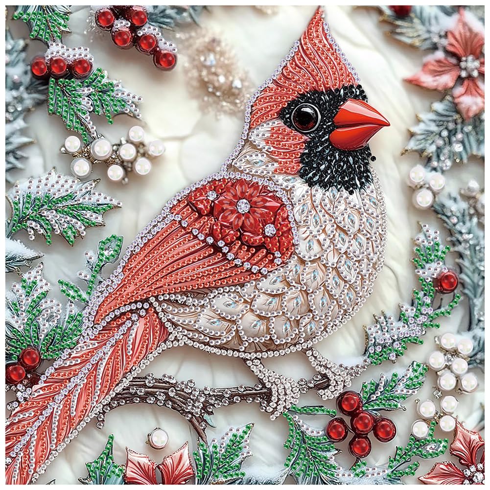 DIADAY DIY Bird Diamond Painting Kit, Cardinal Partial Drill Specail Shape Diamond Art Kits for Adults, Animal Crystal Rhinestones Diamond Art, 5D Arts and Crafts Home Wall Decor Gift 12 x 12 Inches