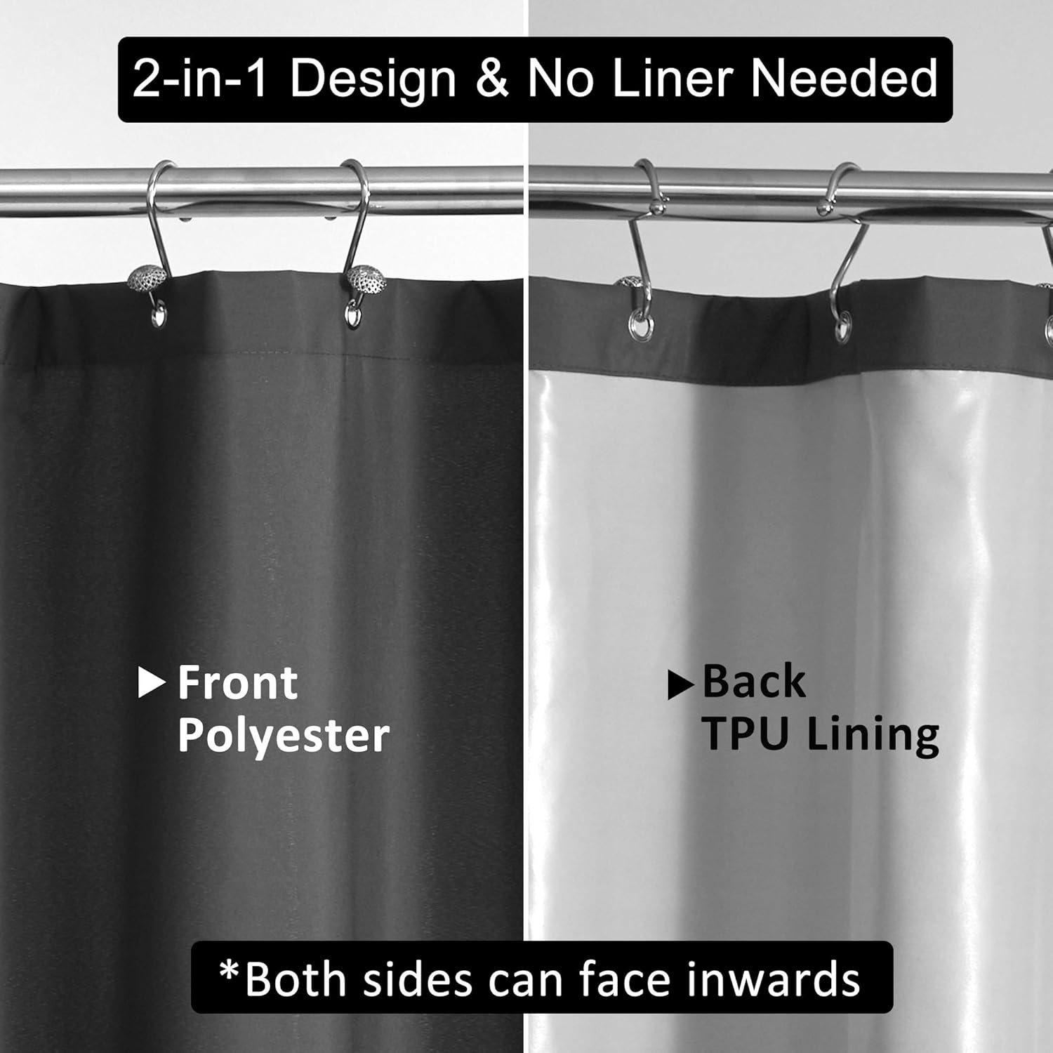 Ultimate Waterproof Fabric Shower Curtain or Liner, Machine Washable, Breathable Fabric TPU Lining Bath Tub Shower Liner, White, 72x72 inch : Home & Kitchen