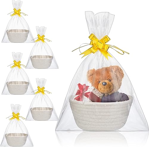 Tatuo 6 juegos de cestas de regalo, canastas vacías de algodón tejido a granel con bolsas, cintas, conejo, dulces, huevos de Pascua, cesta para