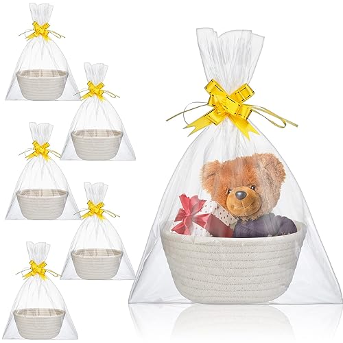 Tatuo 6 juegos de cestas de regalo, canastas vacías de algodón tejido a granel con bolsas, cintas, conejo, dulces, huevos de Pascua, cesta para