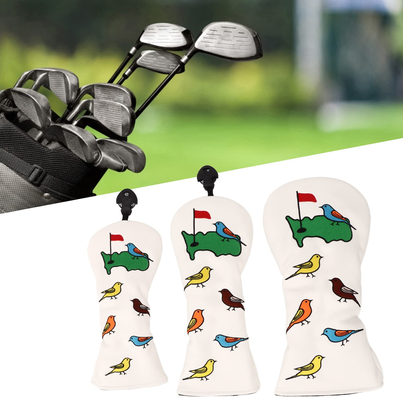 Funda para Cabeza de Palo de Golf de 3 Piezas, Cubierta para Gorra de Palo de Golf con diseño de pájaro, Cubierta para Cabeza de Golf para Conductor Fairway híbrido Blanco