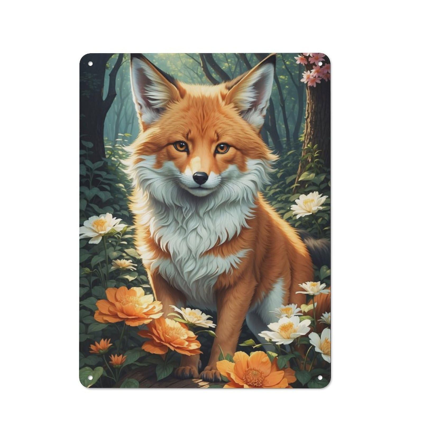 40x30cm Vintage Metal Plaque with The Fox And The Flowers for Garage Or Workshop, A Christmas Gift for People Styling Garage And Workshop