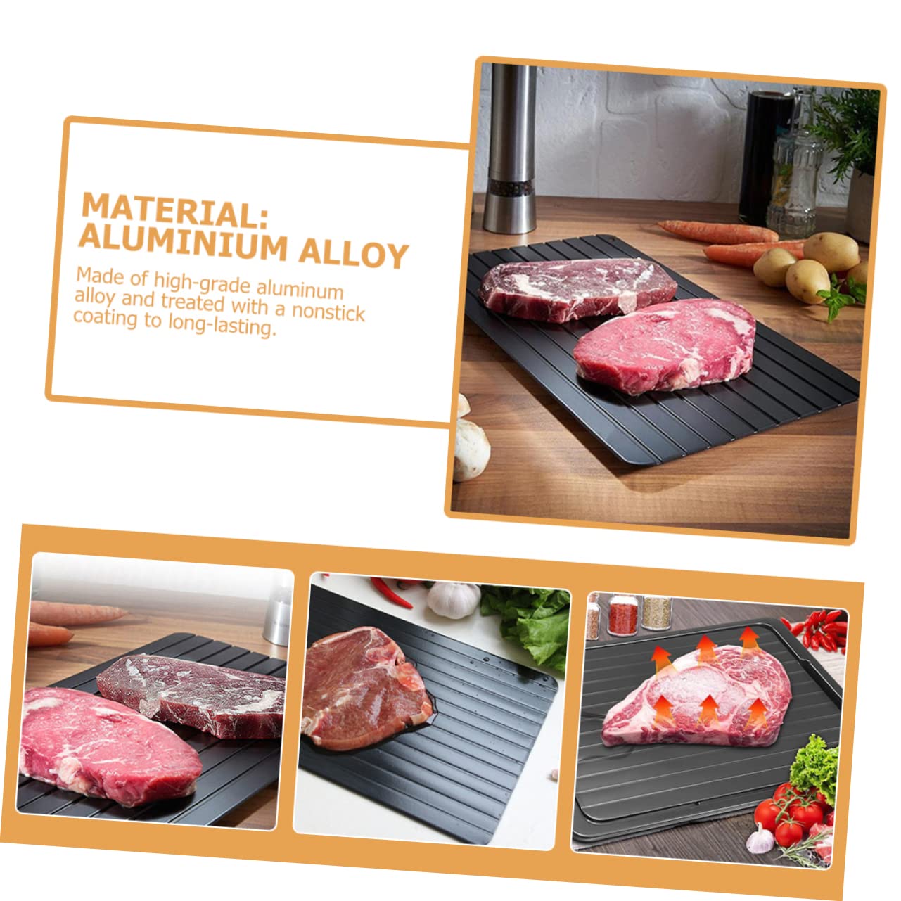 PRETYZOOM Auftauplatte für Fleisch mit Aluminiumlegierung 3 Stück Schwarze Fleischauftauschale Schnelles Auftauen für Alltag und Kochen Spart