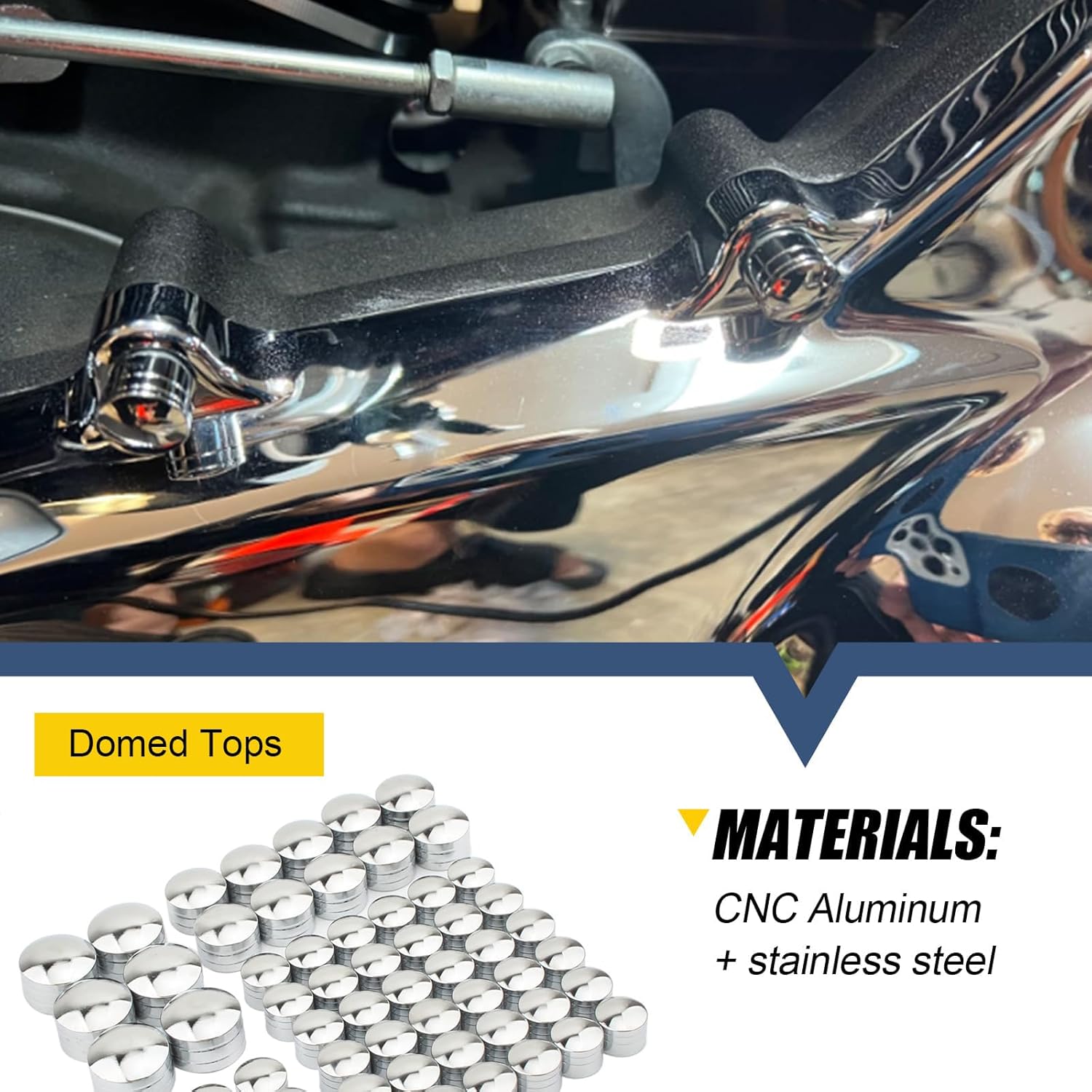 62 Pcs Motorcycle Bolt Covers Engine Head Bolt Toppers Caps Kit for Harley 2017-2024 Touring Road King Street Glide Road Glide Electra Glide 2018-2024 Softail Fat Bob Breakout Lowrider S (Chrome)