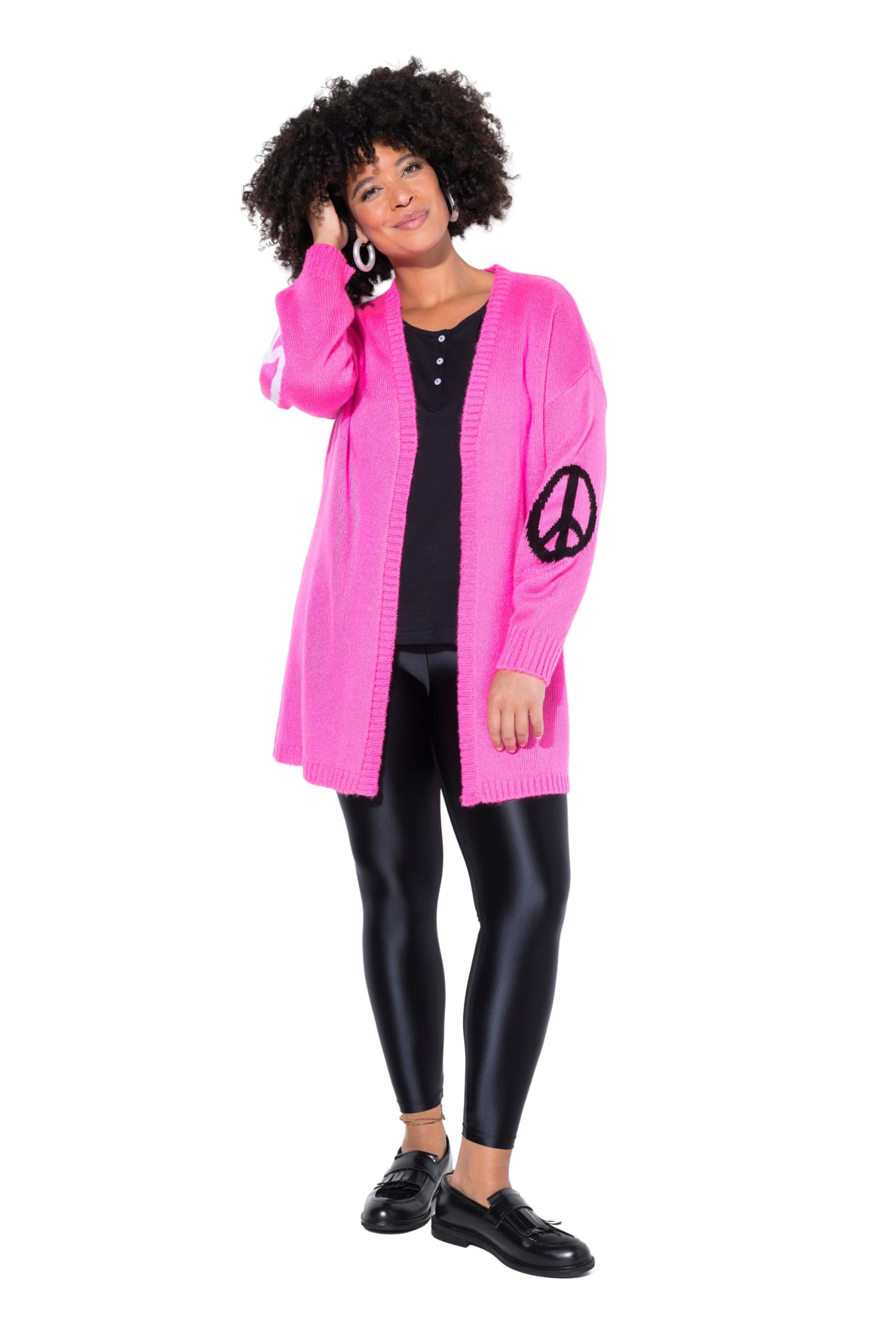 Angel of Style Damen große Größen Übergrößen Plus Size Strickjacke, offener Loose Fit, Peace-Zeichen, Ballonärmel 848058