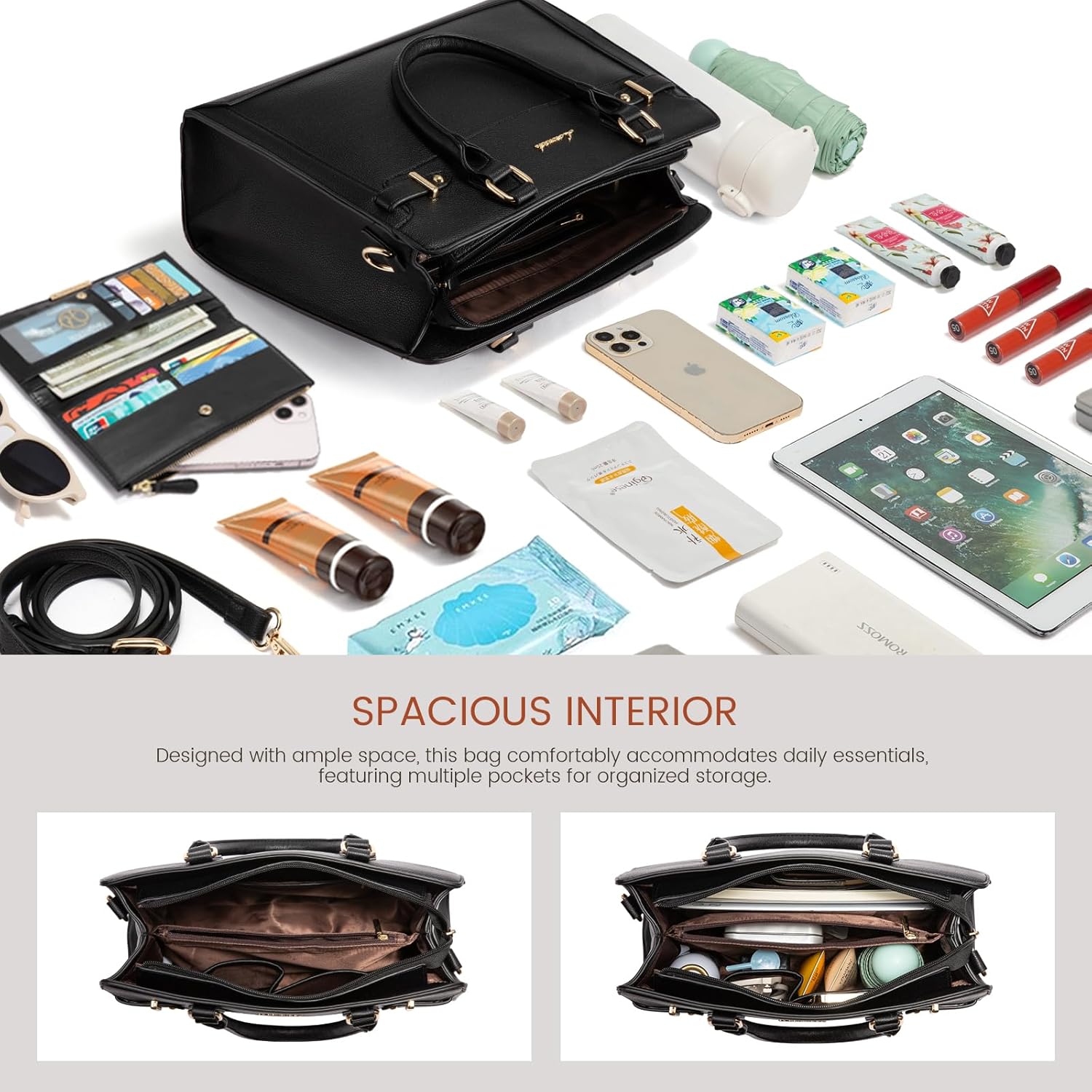 LOVEVOOK Purses and Handbags for Women, Tote Shoulder Bag Satchel Black Purse and PU Leather Top Handle for ladies - Image 4