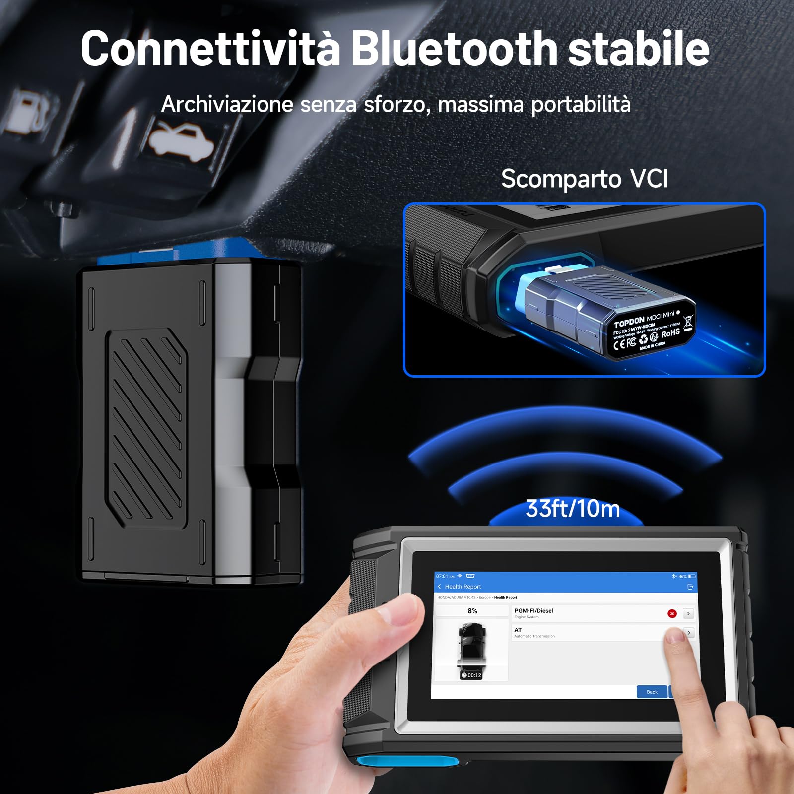 TOPDON ArtiDiag800 BT 2, strumento di diagnostica per tutti i sistemi, oltre 28 funzioni di manutenzione, controllo bidirezionale, wireless Bluetooth, 2 Anni di Aggiornamenti Inclusi