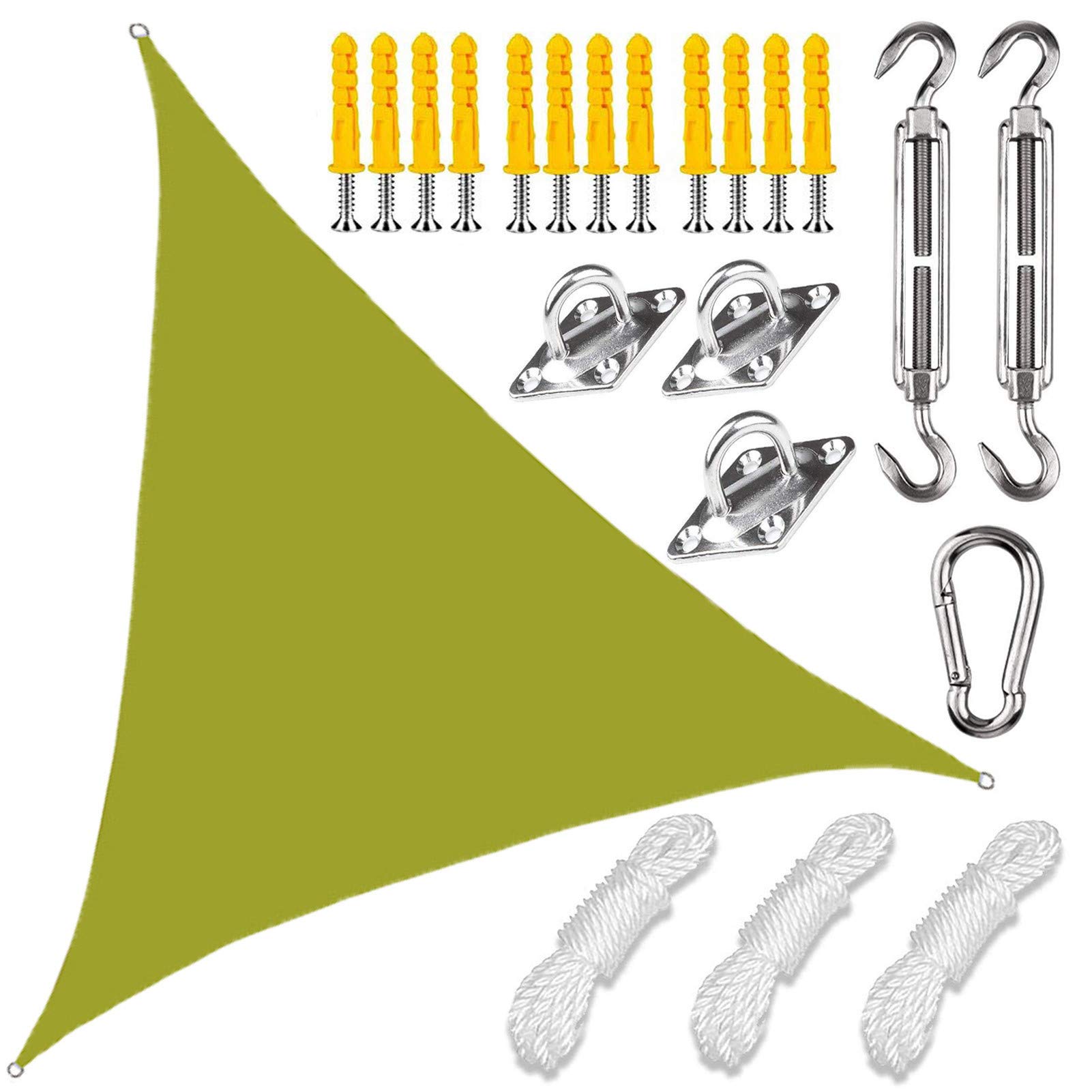 Voile d'ombrage triangulaire 3,6 x 3,6 m jaune vert imperméable en tissu Oxford