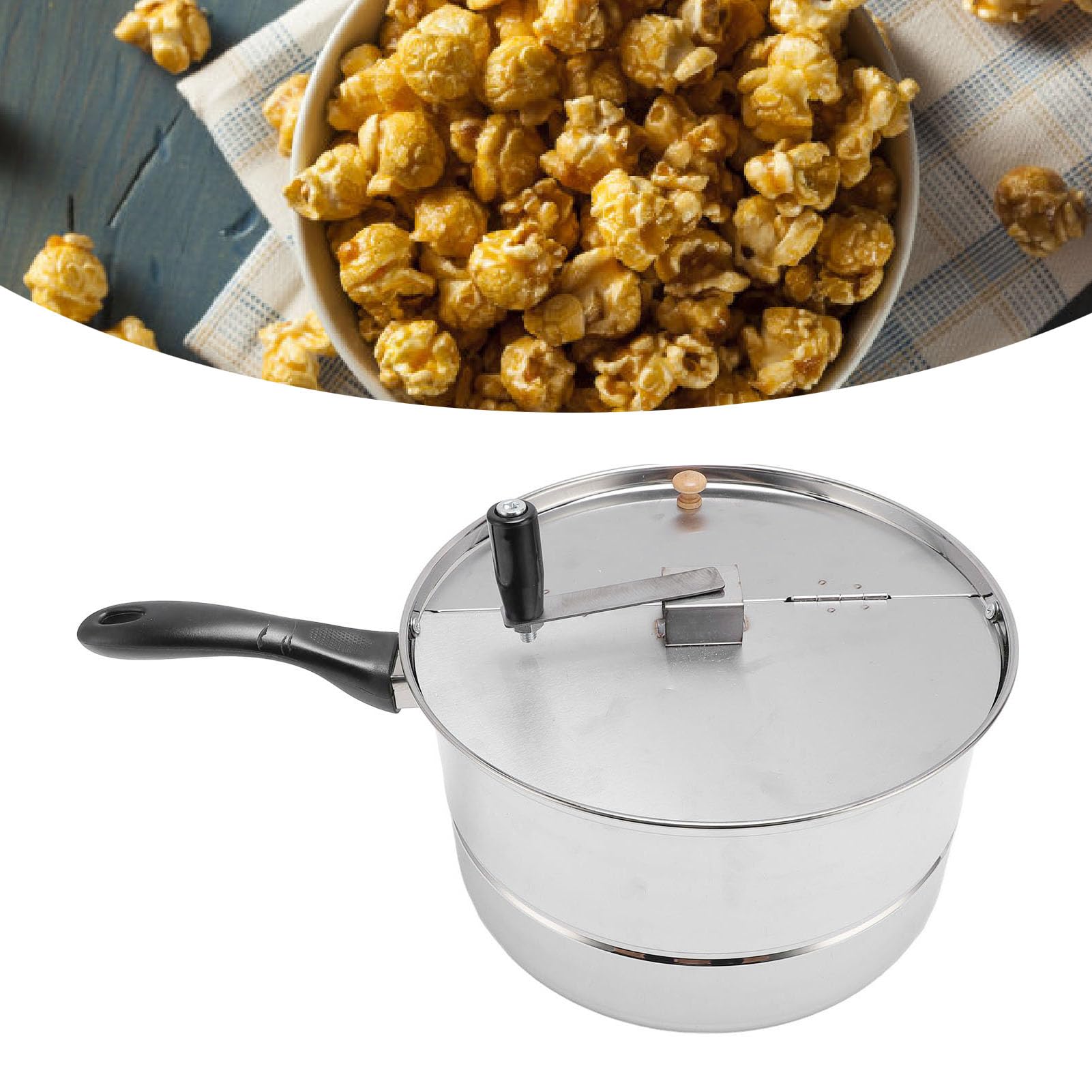 Popper Popcorn Cottura, Produttore di Popcorn in Acciaio Inossidabile con Manovella a Mano, Pentola Popcorn per Pentola a Induzione a Gas, Produttore di Popcorn a Mano Manuale