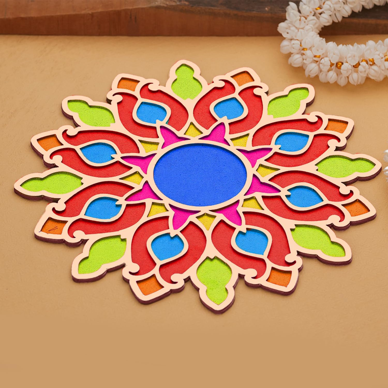 TIED RIBBONS Rangoli Mats for Decoration, Home, Office | 12 Inch | Wooden DIY Floral Easy to Use Rangoli Template | Easy to Fill Wooden MDF Rangoli Boards for Indian Indian Decorations for Home