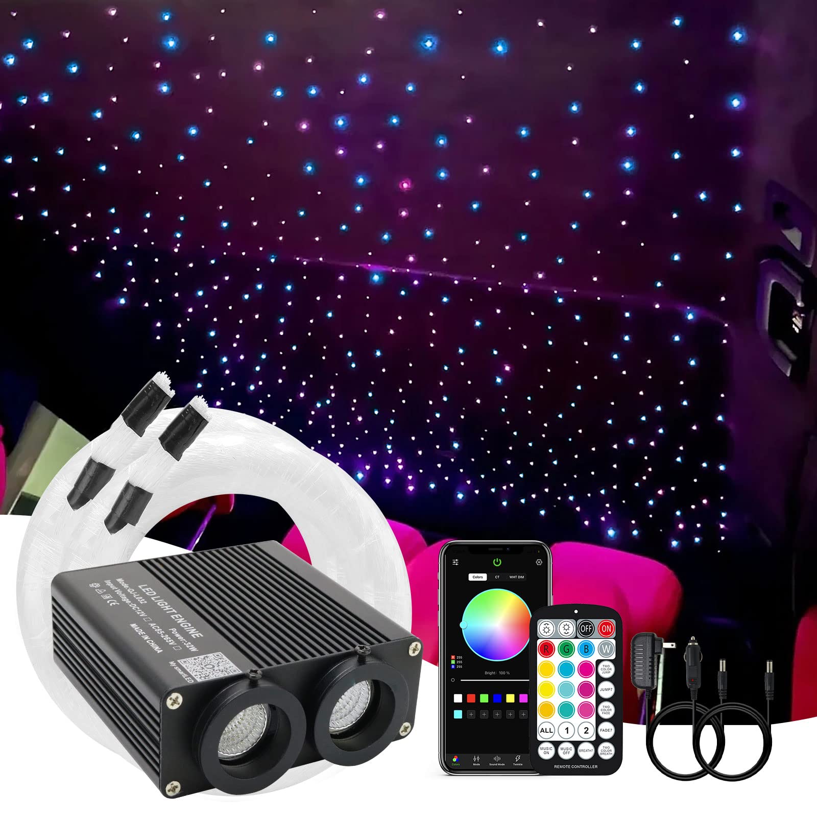 AMKI Dual Color Dual Ports Fiber Optic Light, Starlight Kit for Car ...