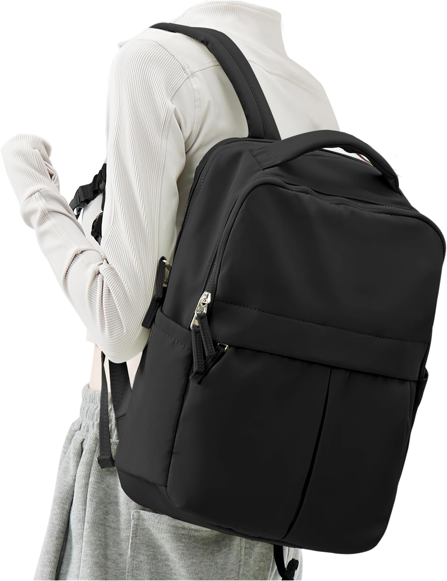 suratioBlack Laptop Backpack for Women Men Gym Work Backpack Casual Daypack Backpacks Small Travel Backpack for Traveling on Airplane Lightweight College Teacher Backpacks for Women