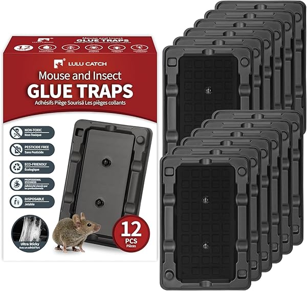 LULUCATCH Mouse & Insect Traps 12 Pack, Heavier Sticky Traps with Non-Toxic Glue for Small Mice & Insects. Sticky Mouse Traps Indoor, Easy to Set, Pet Safe Pest Control