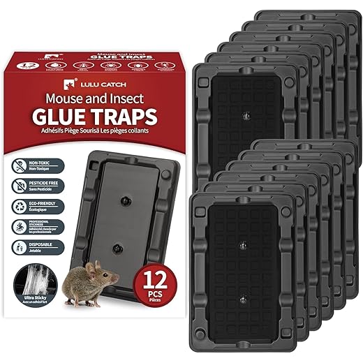 LULUCATCH Mouse & Insect Traps 12 Pack, Heavier Sticky Traps with Non-Toxic Glue for Small Mice & Insects. Sticky Mouse Traps Indoor, Easy to Set, Pet Safe Pest Control