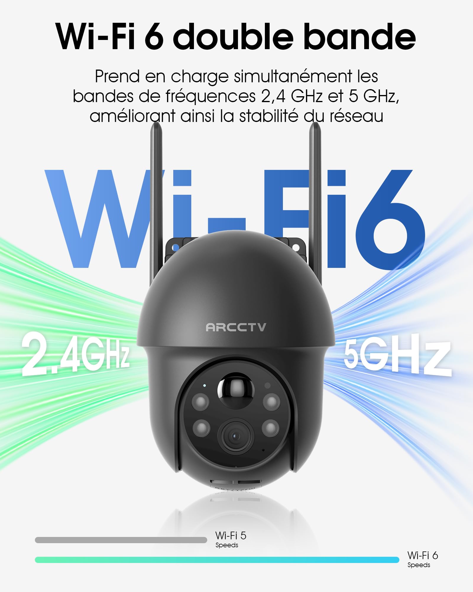ARCCTV Q1 Caméra Surveillance WiFi Exterieure sans Fil Solaire (Gris, 2pcs) | 2.4/5GHz WiFi, 360° PTZ, 2K/4MP, Panneau Solaire, PIR Détection, Nocturne Couleur, Audio Bidirectionnel, Alexa/IP65