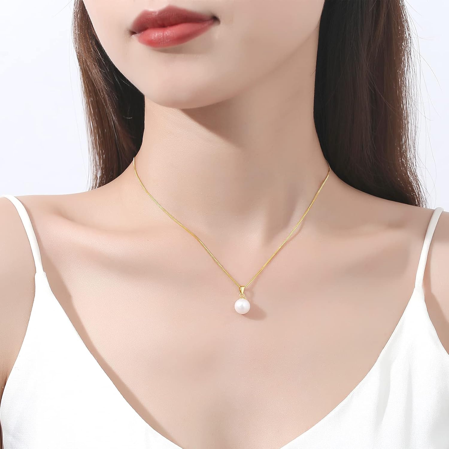 Sterling Silver Pearl Necklace for Women, 8-9MM Handpicked AAAA+ Freshwater Cultured Pearl Pendant with 18" Box Chain, Jewelry Gifts for Her