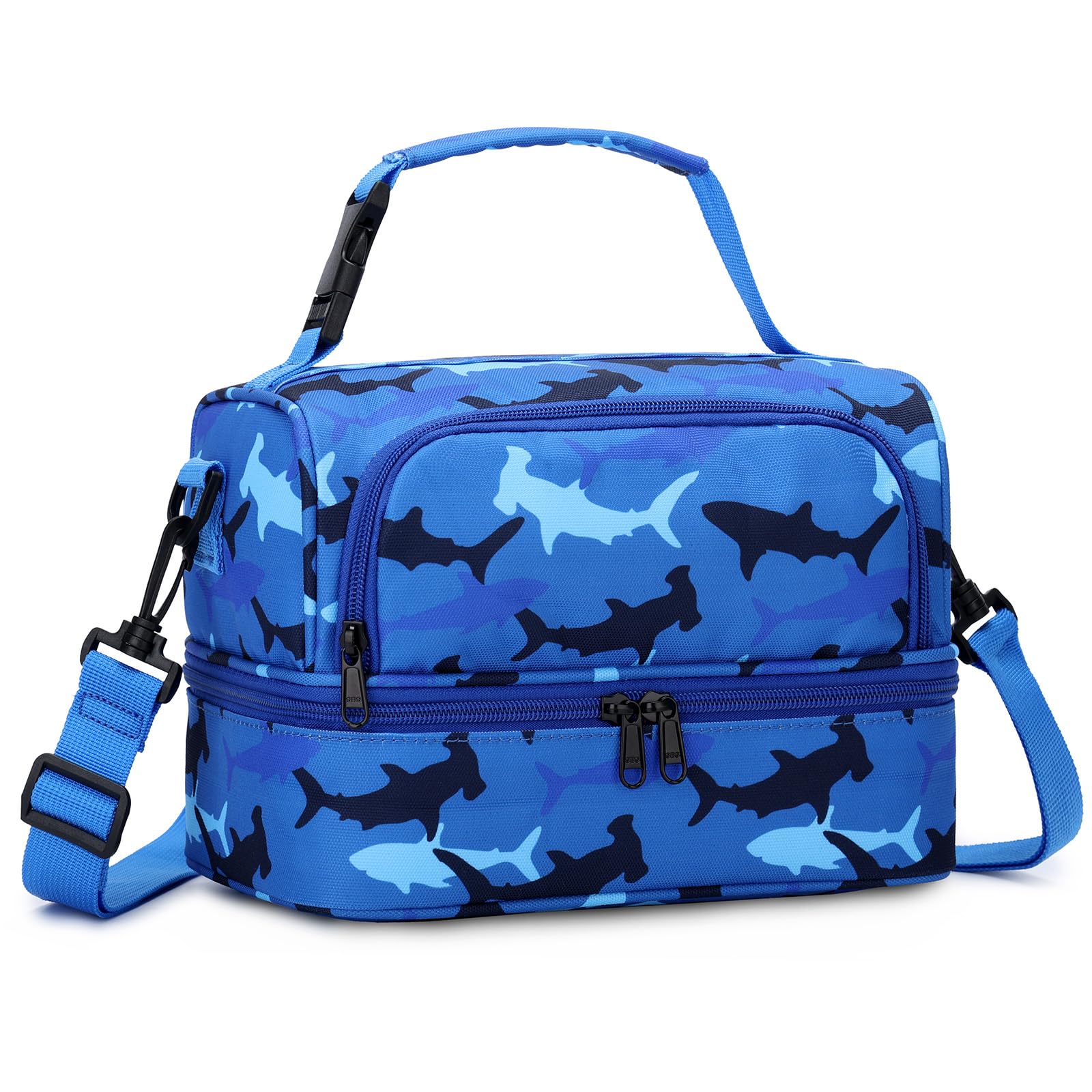 Chase Chic Borsa Termica Bambini, Grande Borsa Termica Porta Pranzo Bambino Bambina Borsetta Frigo Ragazzo Ragazza con Tracolla Staccabile per Picnic Scuola 3-12 Anni, Squalo Blu