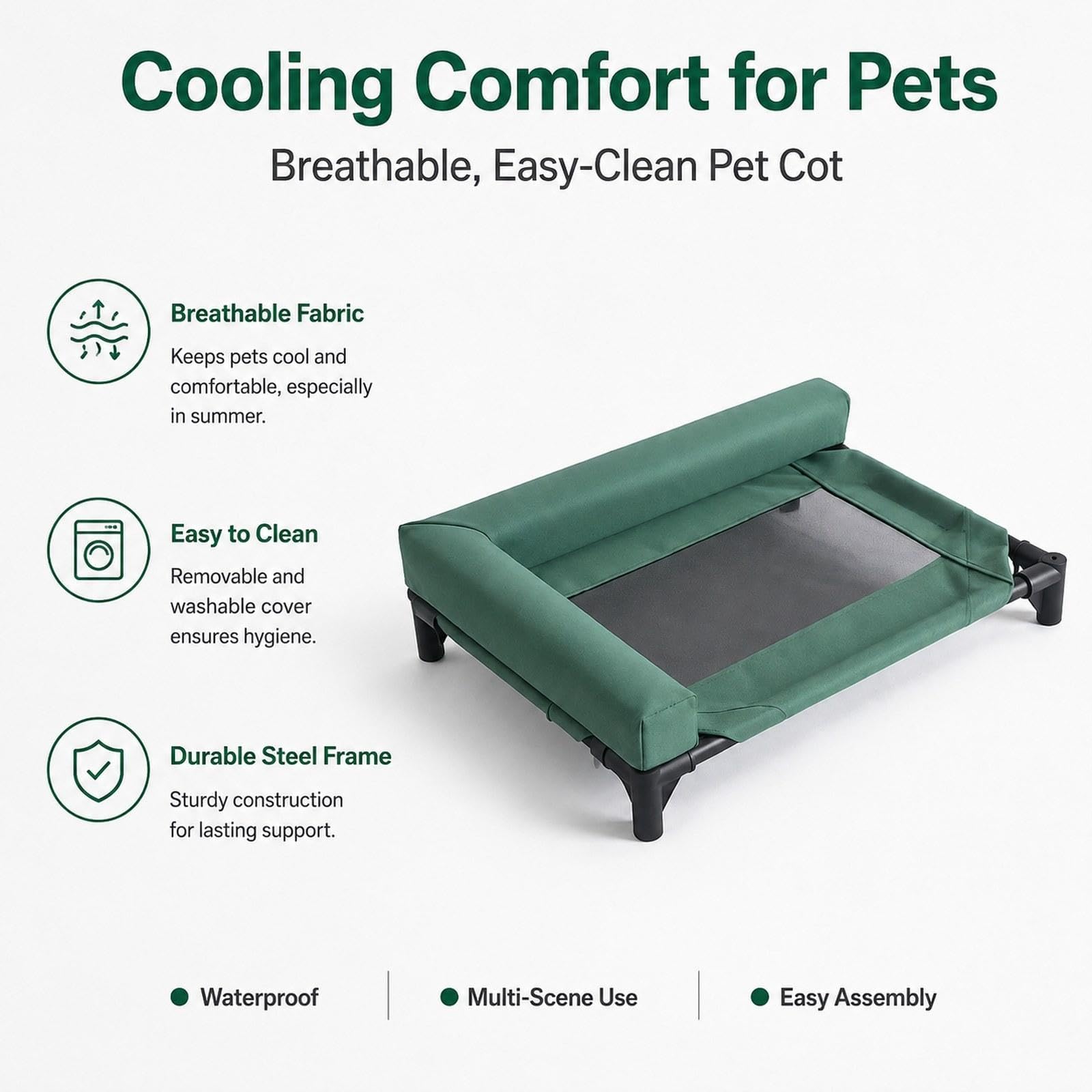 Colcolo Cuccia Rialzata per Cani, Traspirante, Materassino Lavabile, Robusta Cuccia Rialzata per Animali Domestici, Cuccia per Gatti, Cuccioli, Cani di Piccol, Verde