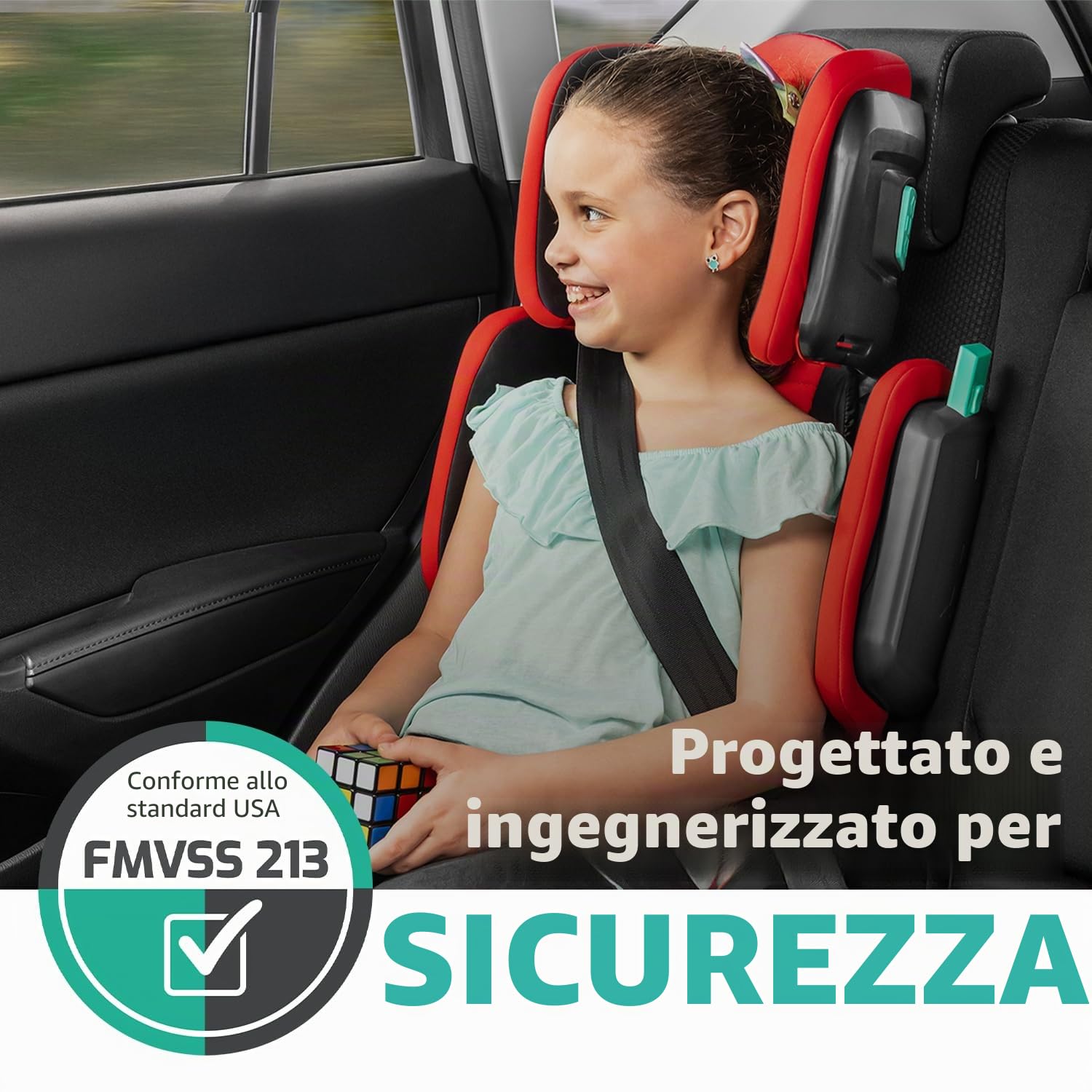 Mifold Seggiolino auto per bambini con schienale alto, con cinghia, regolabile, pieghevole, per bambini, da viaggio, grigio ardesia