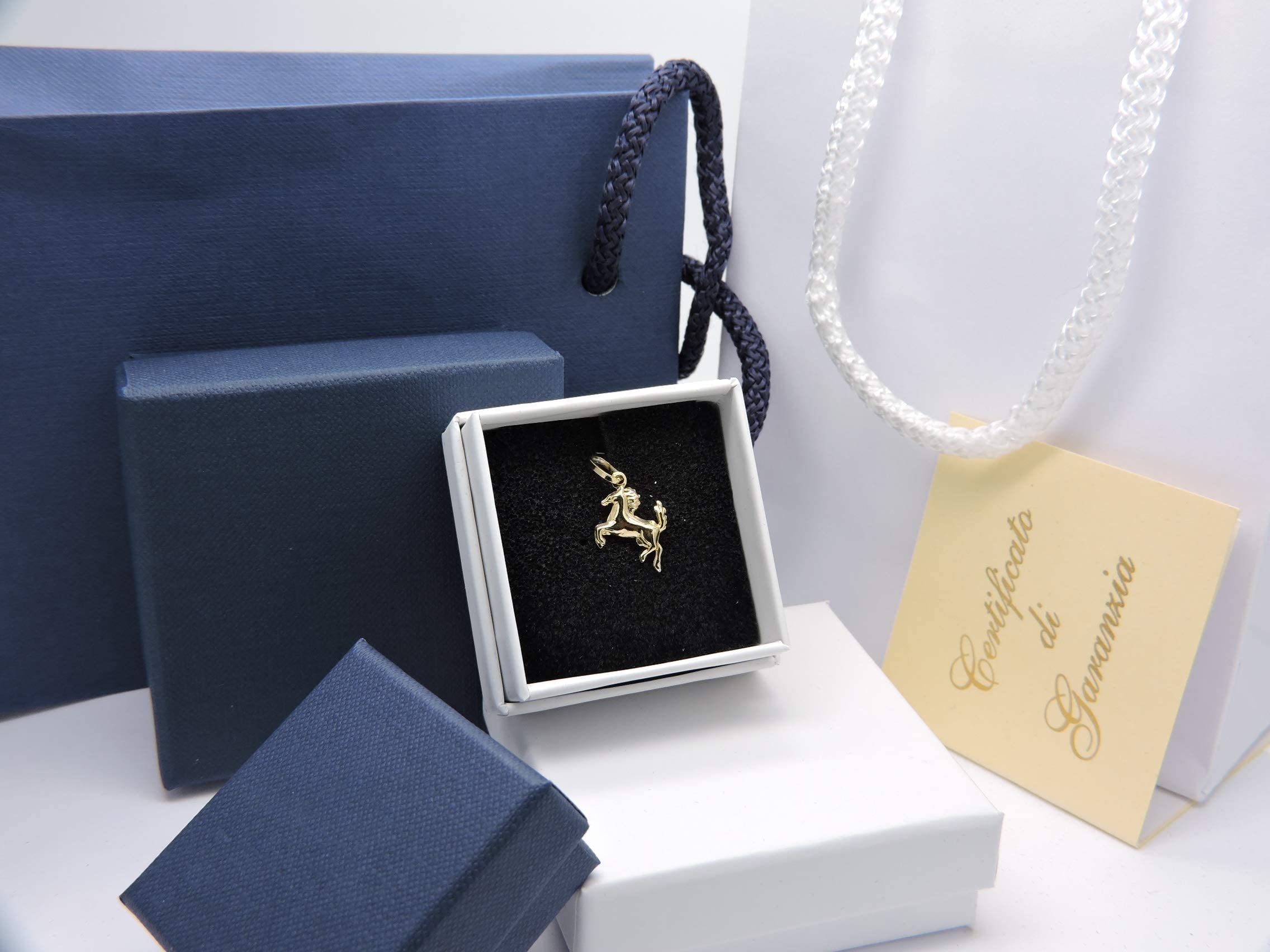 Colgante de oro amarillo de 18 quilates (750) con colgante de caballo pequeño caballo, para niños y niñas