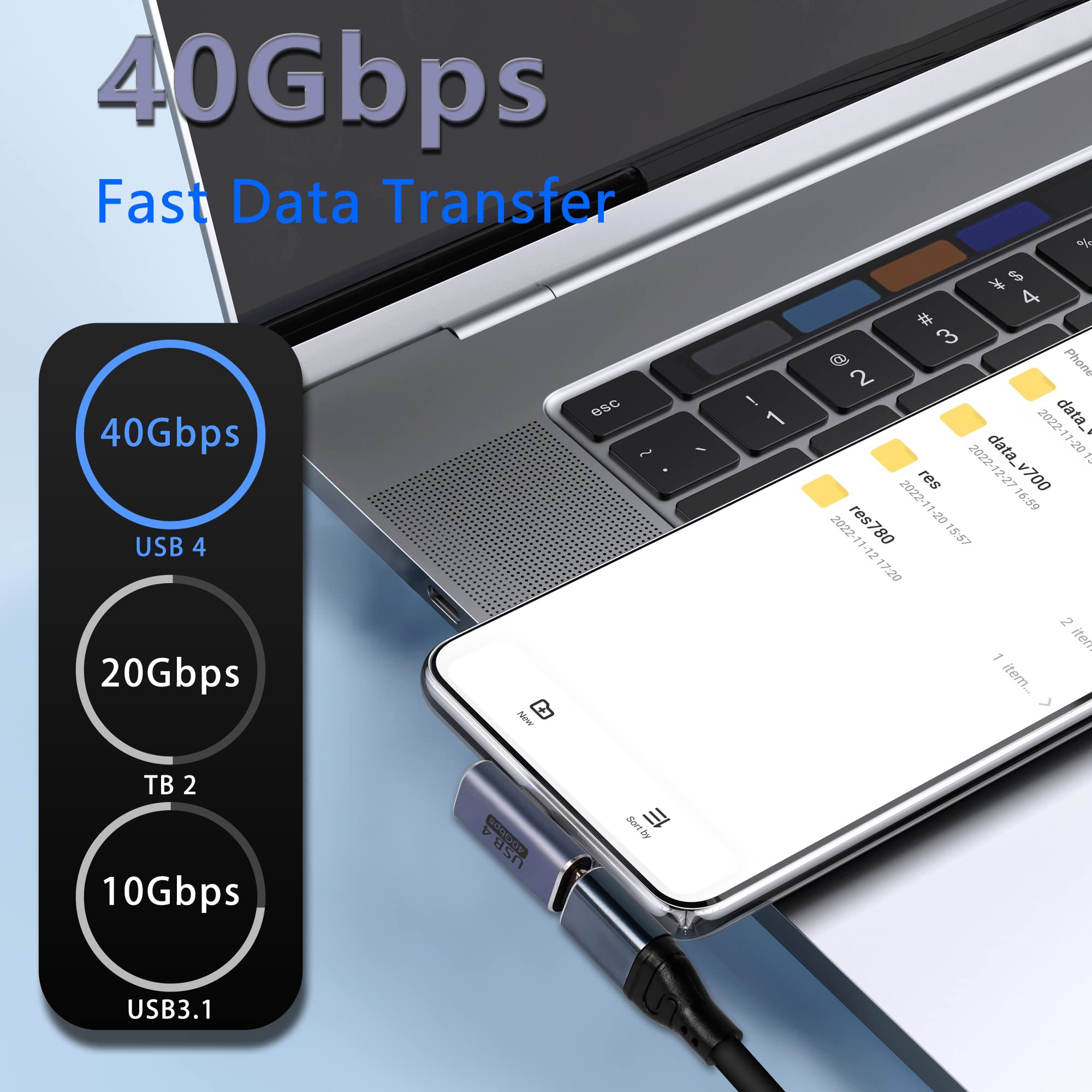 Adaptateur USB-C Angle Droit 90° - 40 Gbps, 100W PD, Vidéo 8K - Compatible Thunderbolt 4/3 - Pack De 2 - Connexion Bas Profil Pour Espaces Serrés