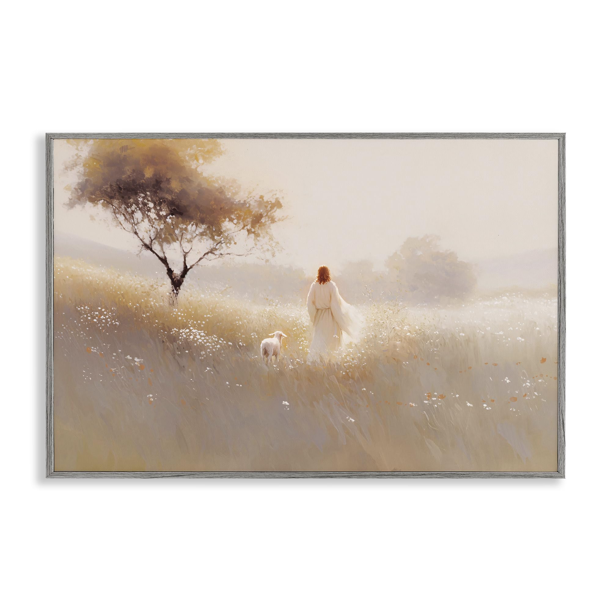 Stupell Industries 'Spiritual Shepherd & Lamb', Framed Giclee Art, Gray, 24 x 16 Inches, Easy to Hang and Sturdy, Made in USA, by Jacky Ngan