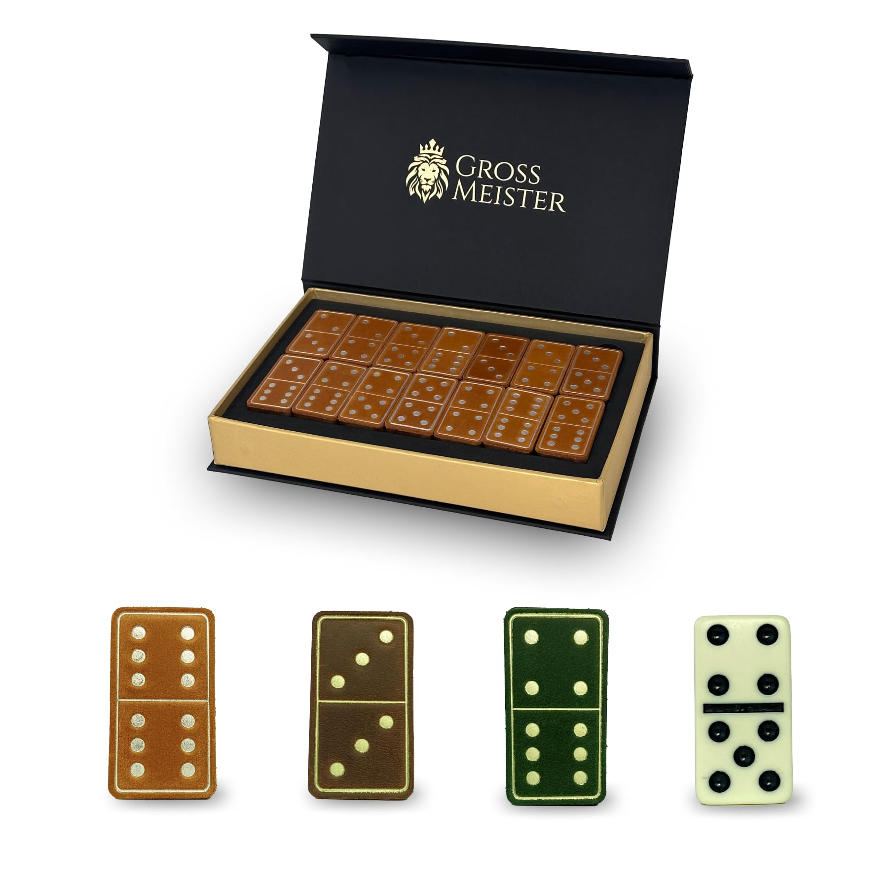 Domino Juego de Mesa Premium - 28 Piezas Únicas de Dominó Hechas a Mano de Madera y Cuero - Domino Profesional Juego de Mesa Adulto