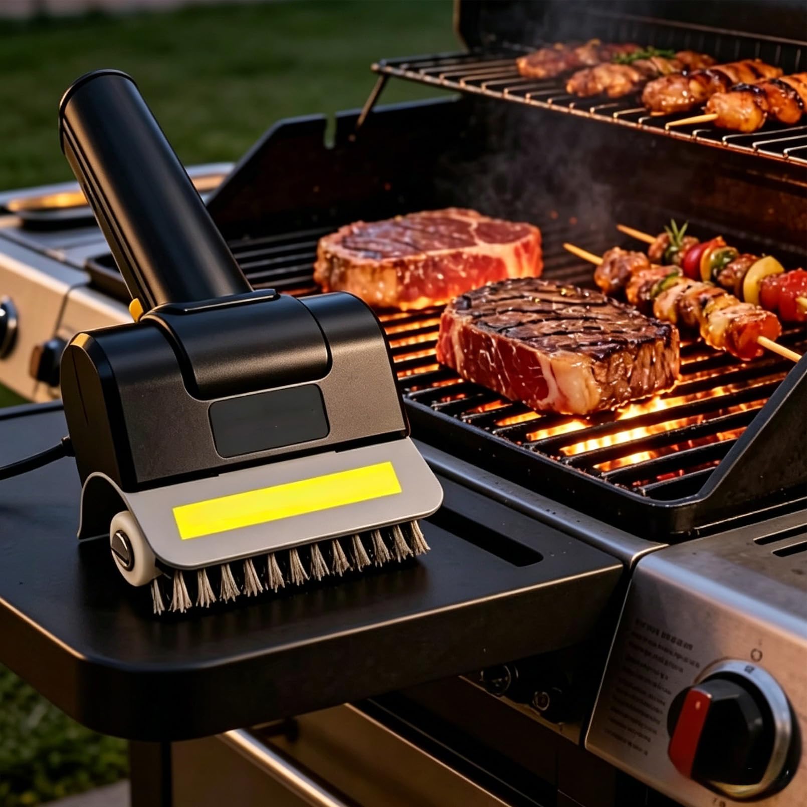Cepillo de limpieza inalámbrico para parrilla, motor de 1100 rpm, cerdas de acero inoxidable, tiempo de funcionamiento de 90 minutos, mango ergonómico para rejillas, planchas, ahumadores