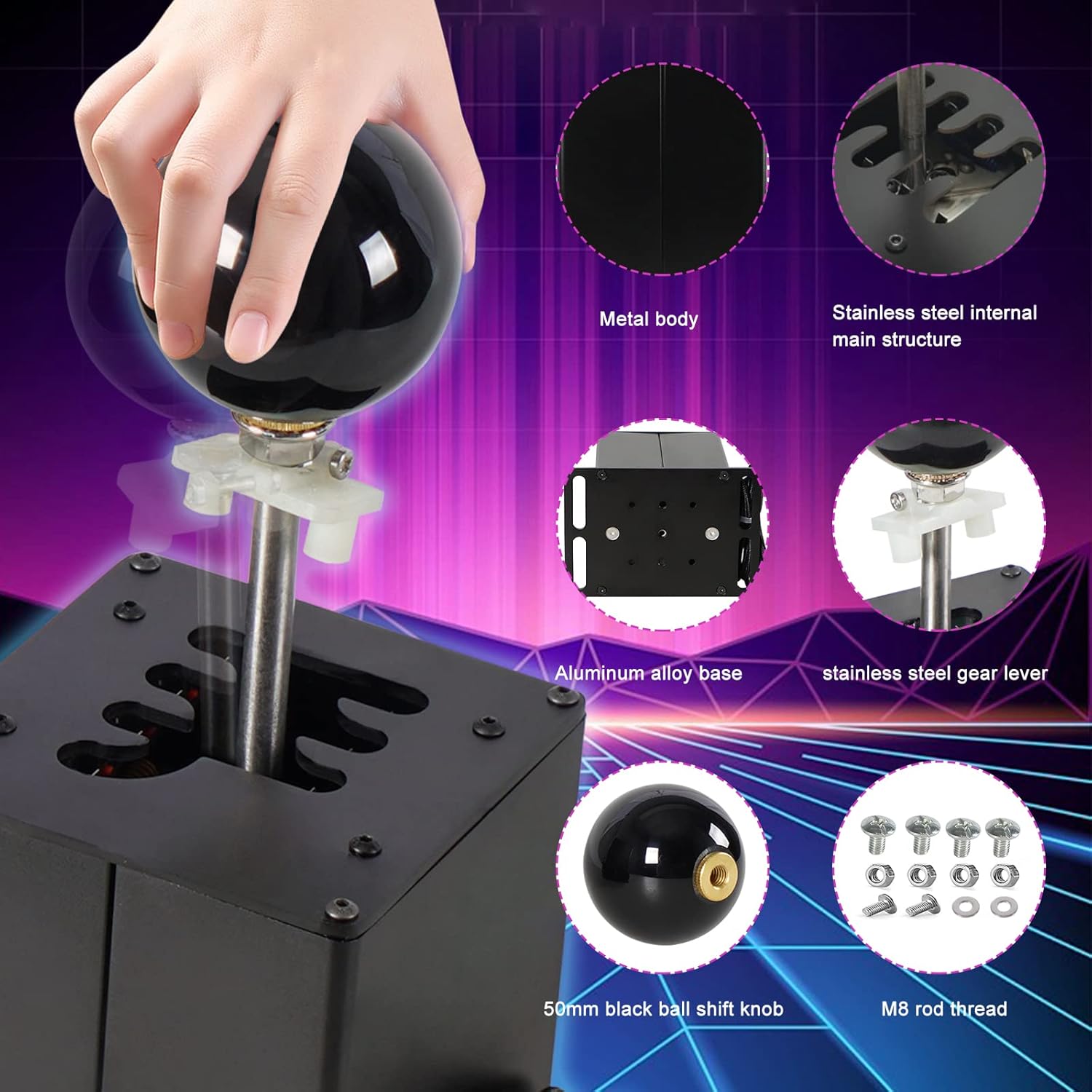 PC USB Simulator Shifter 64 Bit Handbrake with Clamp L Shape Lever Kit Compatible with G29 G27 G25 G920 T300RS/GT Steering Wheel Sequential H Gear Shifter Compatible with ATS ETS Dust WRC Sim Racing Games 6+R Black