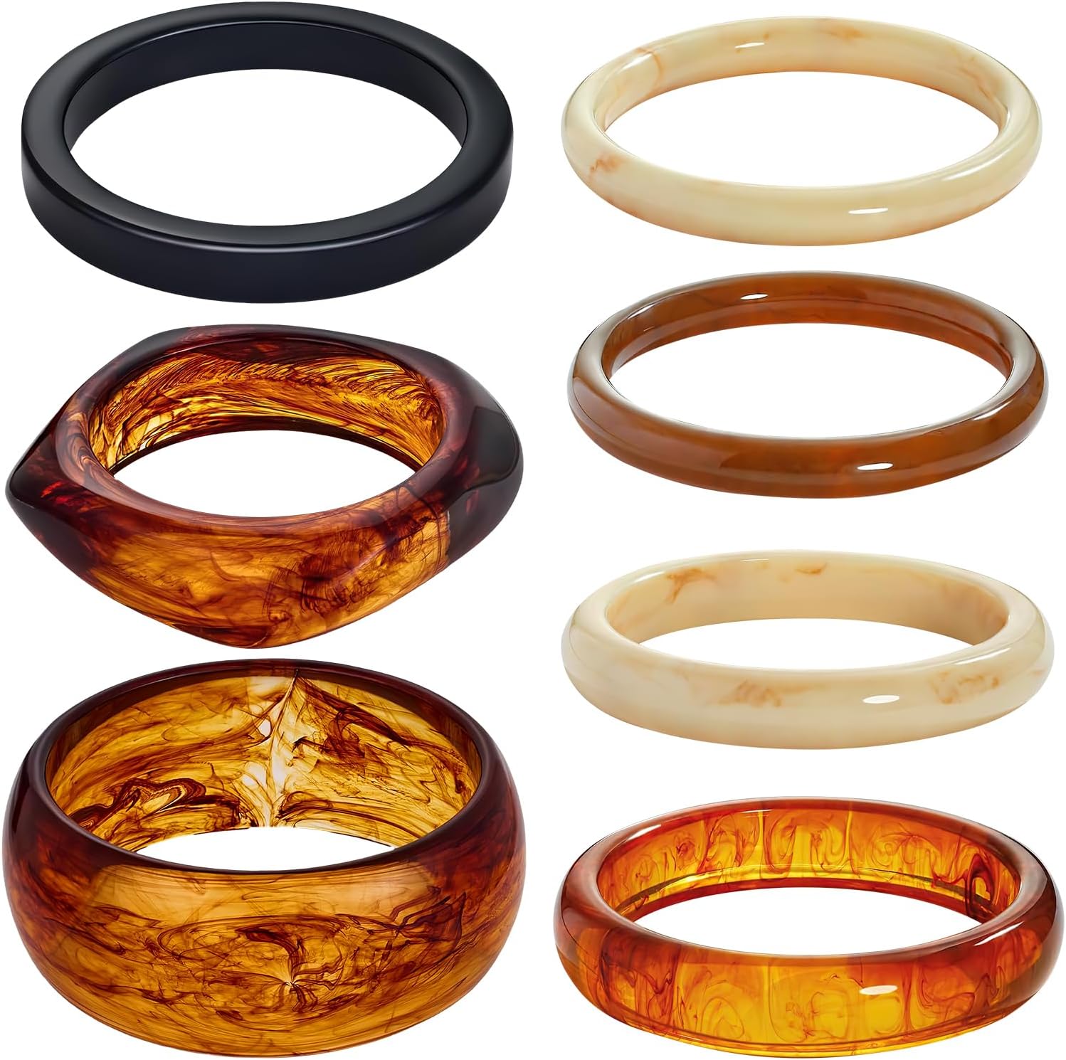 Tortoiseshell Resin Bangles Bracelets, 7 Pcs Chunky Boho Punk Geometric Acetate Plate Brown Acrylic Bracelet Stack, Trendy Resin Statement Wristband Wide Irregular Bangle Set for Women