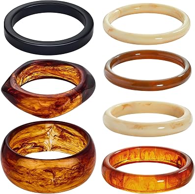Tortoiseshell Resin Bangles Bracelets, 7 Pcs Chunky Boho Punk Geometric Acetate Plate Brown Acrylic Bracelet Stack, Trendy Resin Statement Wristband Wide Irregular Bangle Set for Women