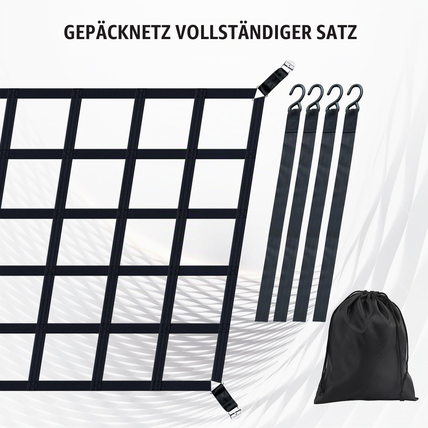 Cargo Net Gepäcknetz für Pickup & LKW Ladefläche/Heckklappe 167cm x 127cm – 500kg Schwerlast Frachtnetz Reißfest aus Nylon, verstellbar mit 4 Festgurten, S-Haken & Tragtasche