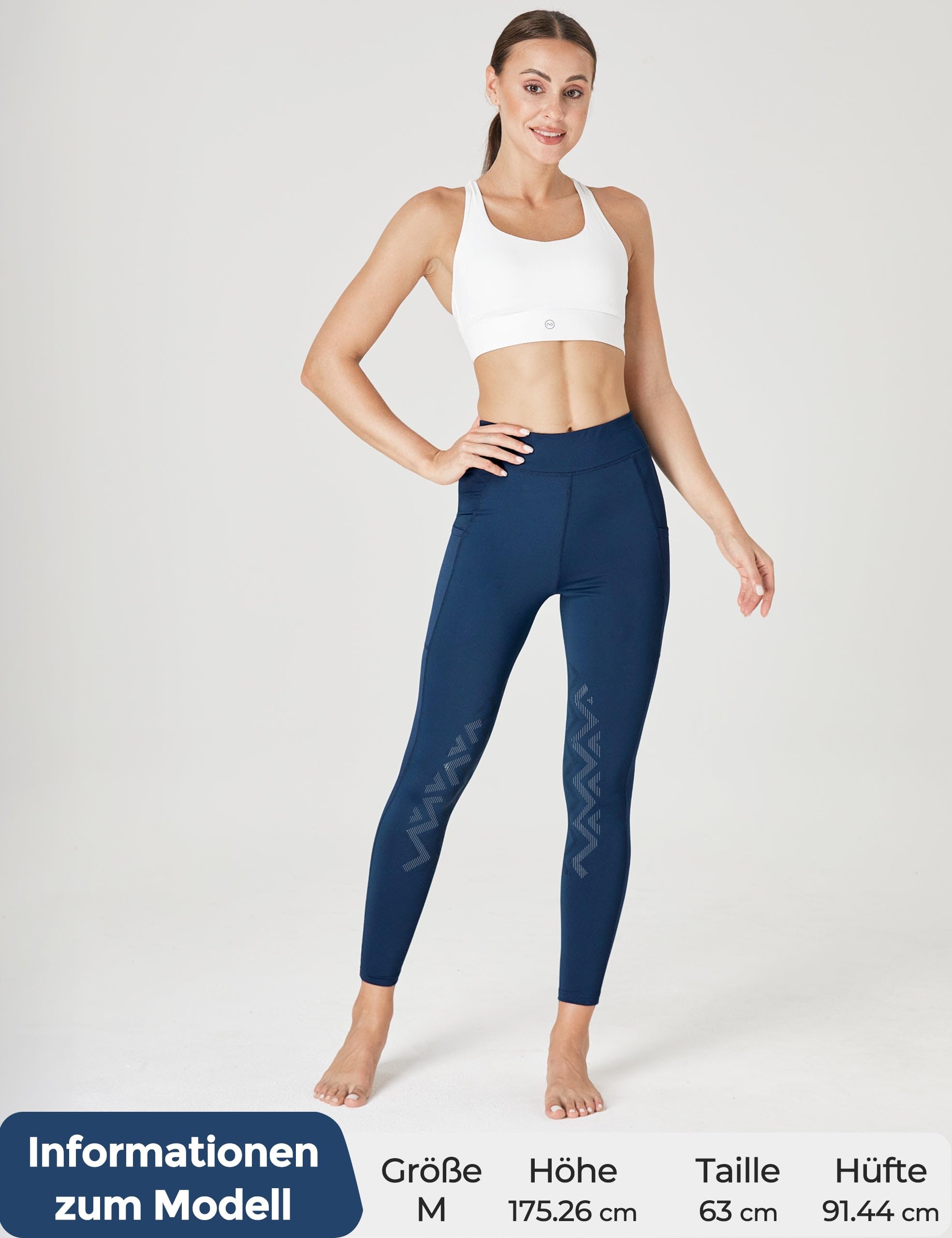 FitsT4 Sports Reithose Damen Reitleggings mit Rutschfestem Kniebesatz, Hohem Bund und Seitentaschen, Atmungsaktiv und Elastisch für Reitschule und Radfahren im Frühling Sommer