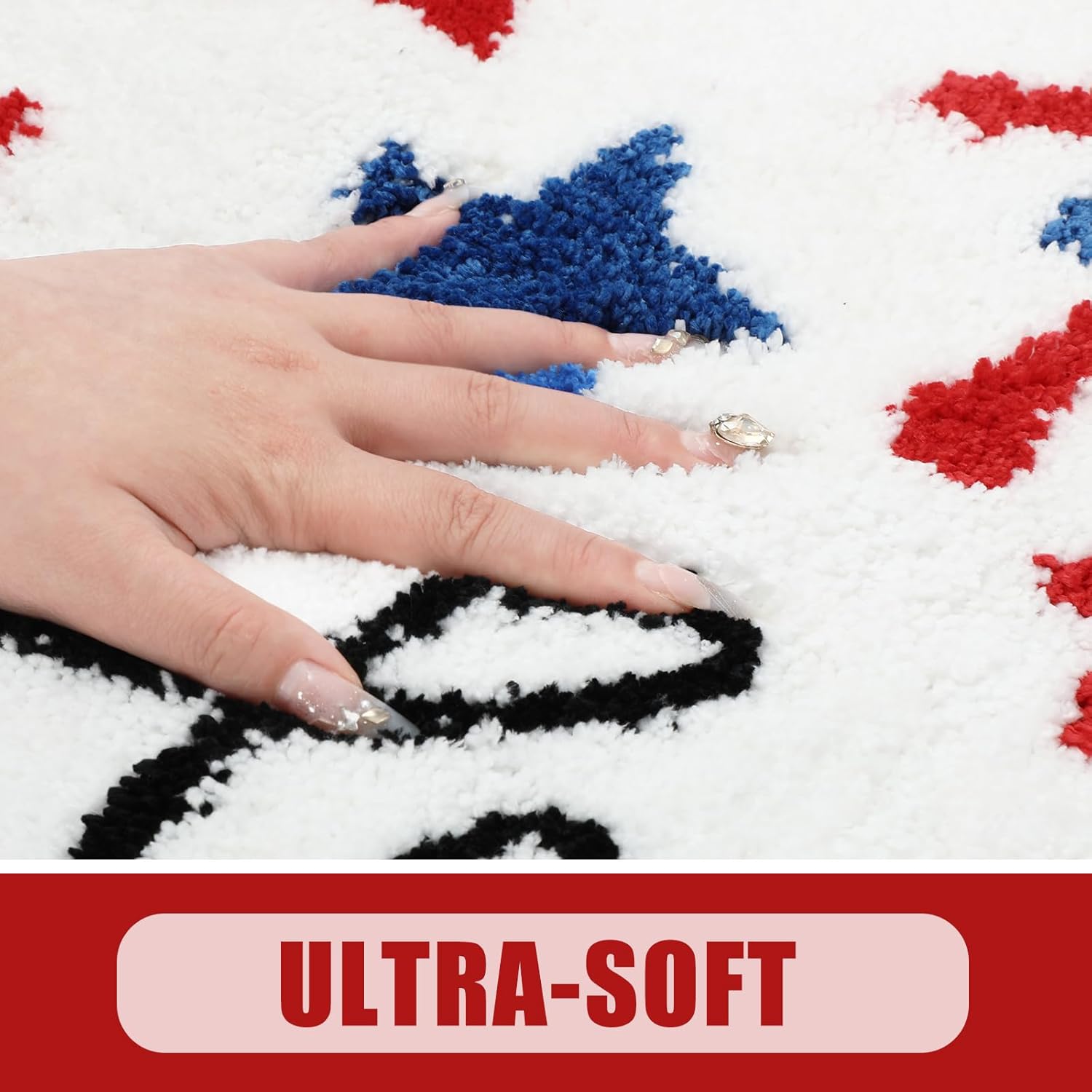 JarThenaAMCS Patriotic Bathroom Rug Absorbent Freedom Star Tufted Bath Mat Non Slip Rectangle 4th of July Shower Rug Front Door Mat for Independence Day Home Room Entrance