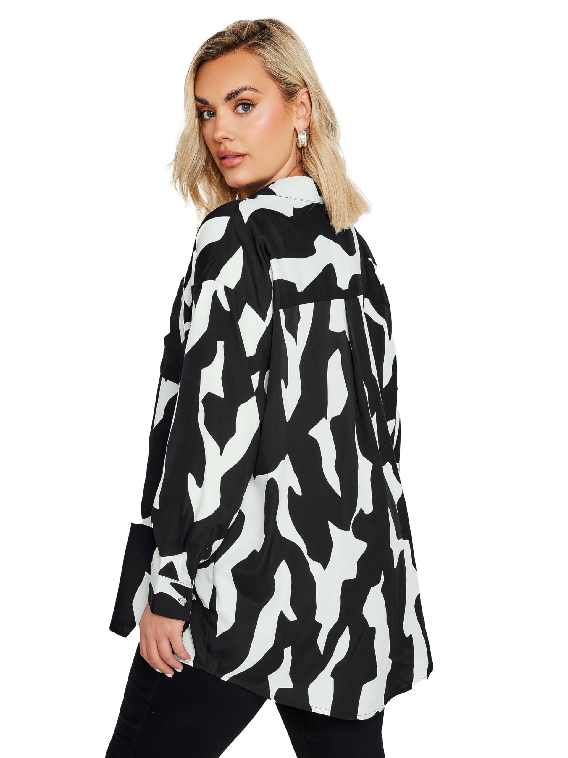 Yours Curve & White Abstract Oversized Shirt - Women's - Plus Size Curve