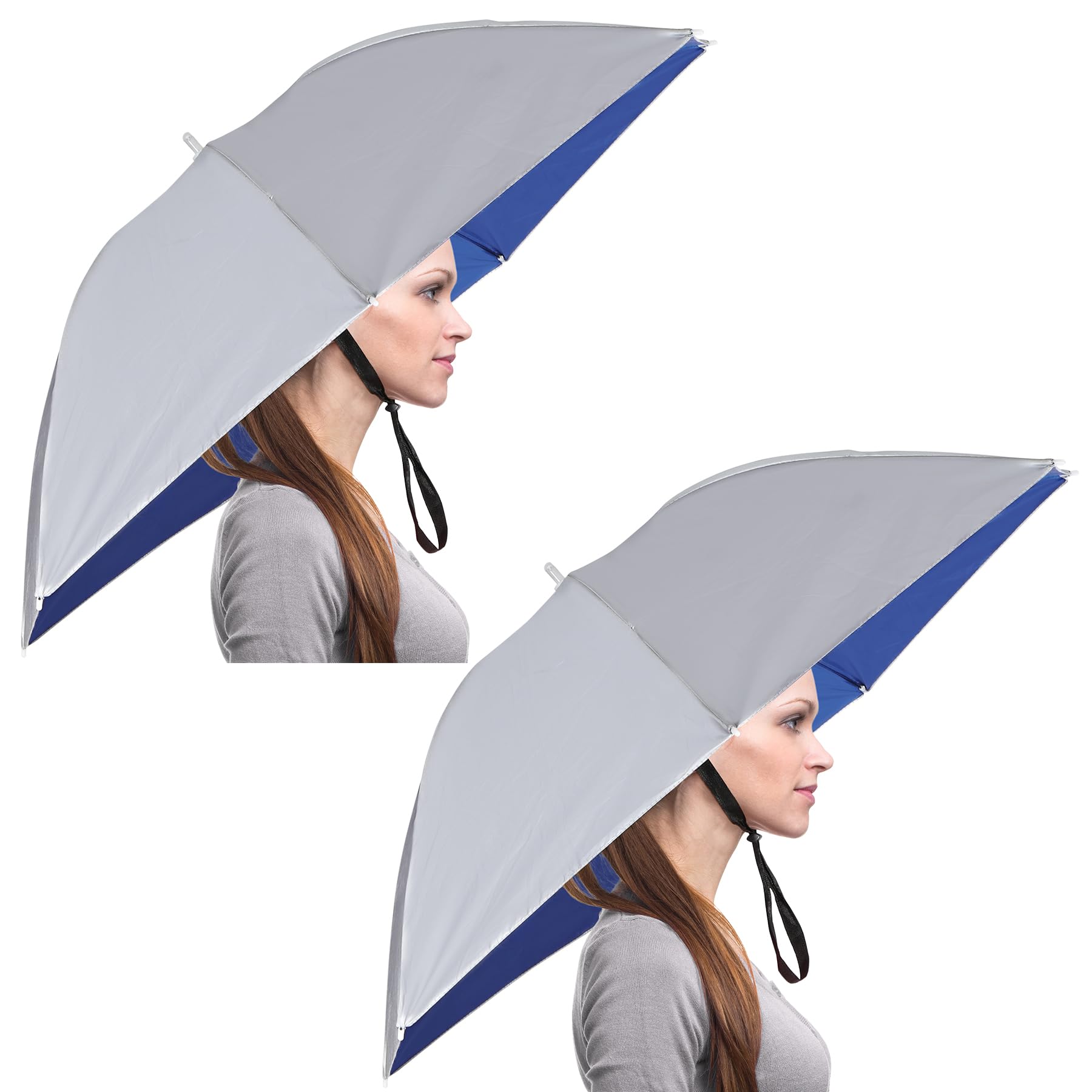 RedSwing Diameter Large Umbrella Hat for Adults and Kids, Hands Free UV Protection Head Umbrella Double Layer for Fishing, Gardening, Beach and Golf, Blue/Silver/Camouflage