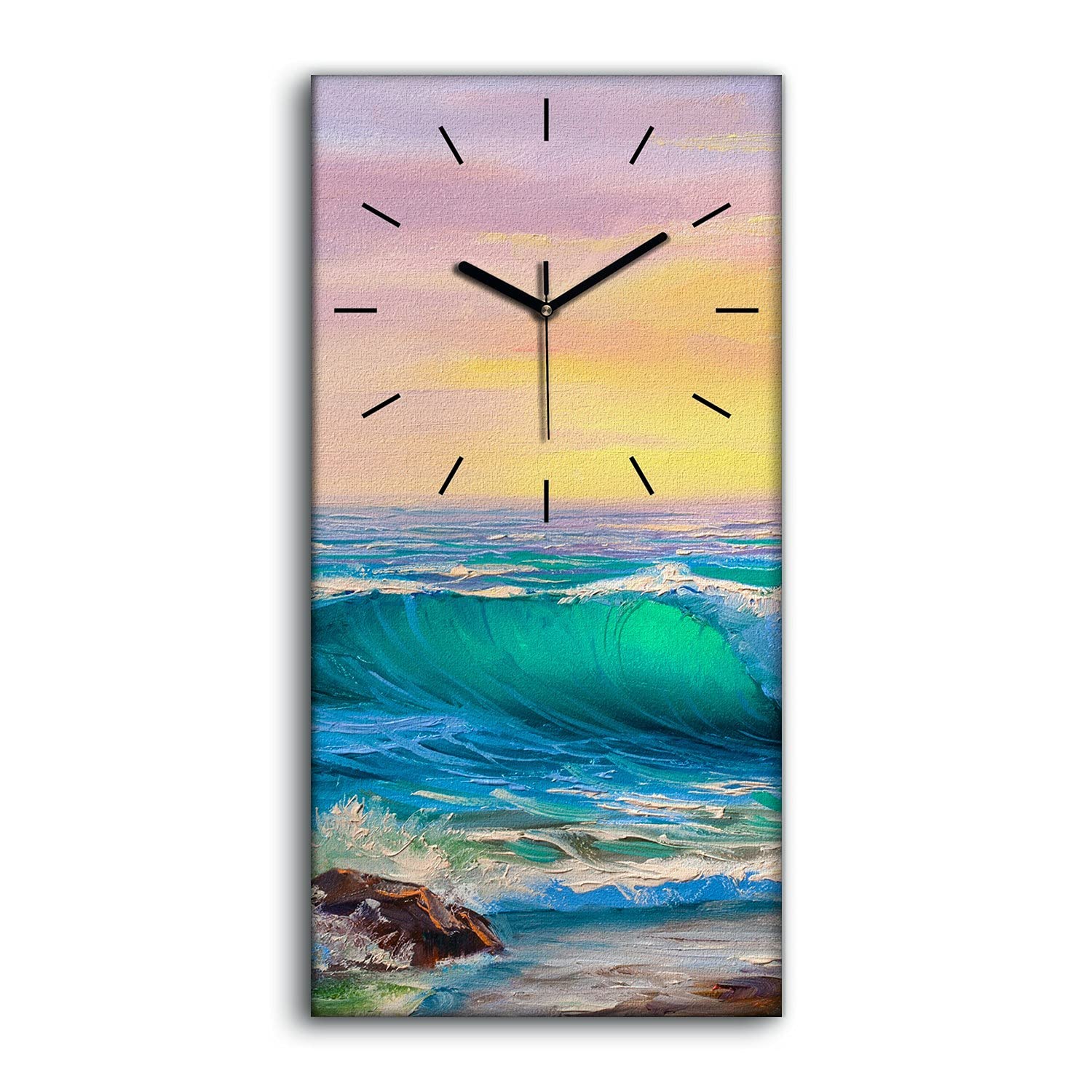 Horloge sur Toile Mer et Lever de Soleil Décoration Grand Format 30x60cm pour Salon Zen