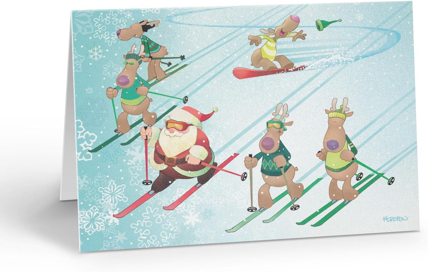 Stonehouse Collection Funny Custom Skiing Reindeer Christmas Cards, Personalized Skiing Holiday Card, 24 Pack, A6 Size 6.25 x 4.5 inches, with Envelopes (Personalized)