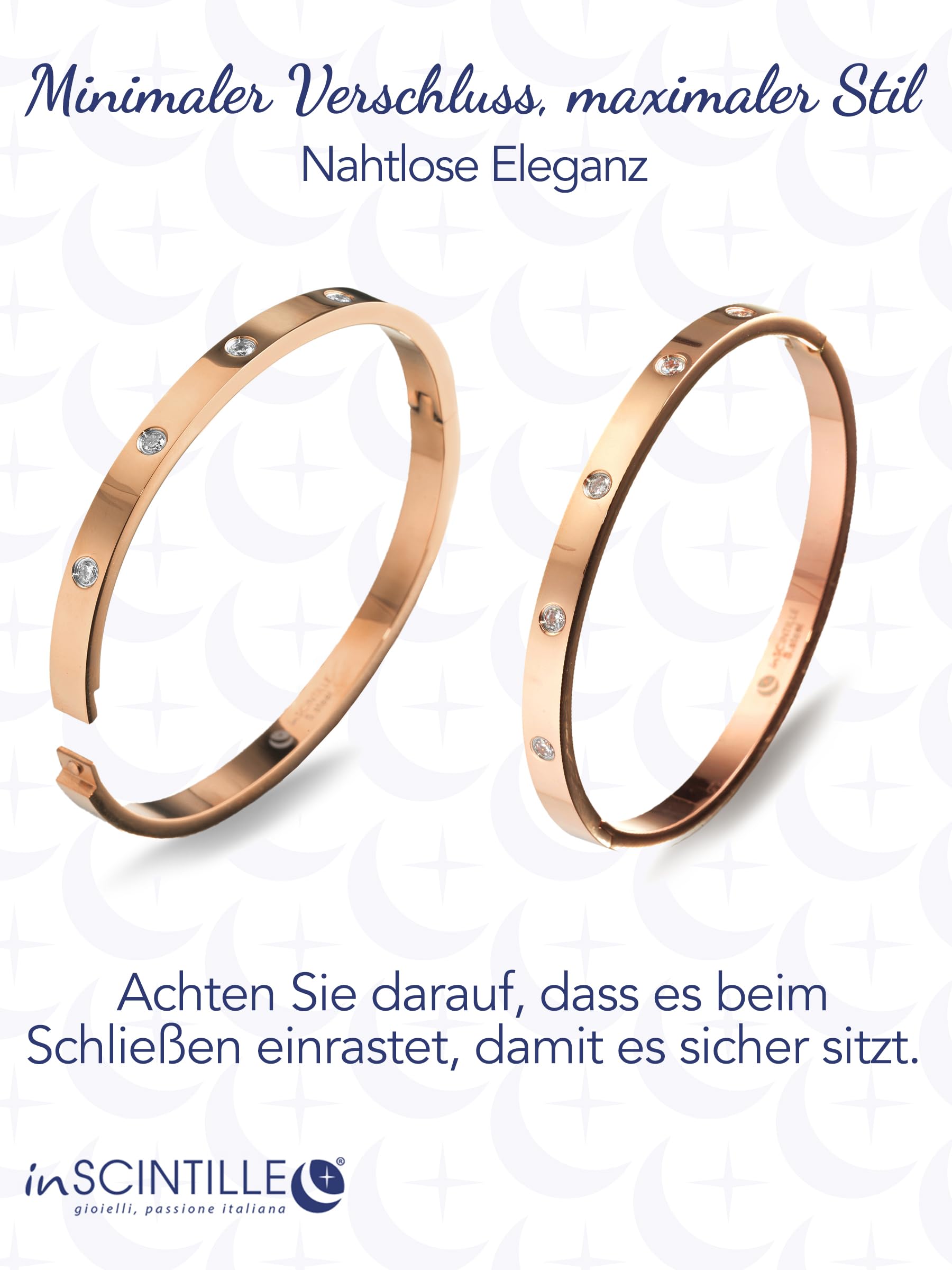 inSCINTILLE Schmuck Damen Armreif Edelstahl Zirkonia einfache Stil Liebe Armband 4/6/8mm mit Schließe Armspange Gravur, Gold/Silber/Schwarz, Inklusive Geschenkbox